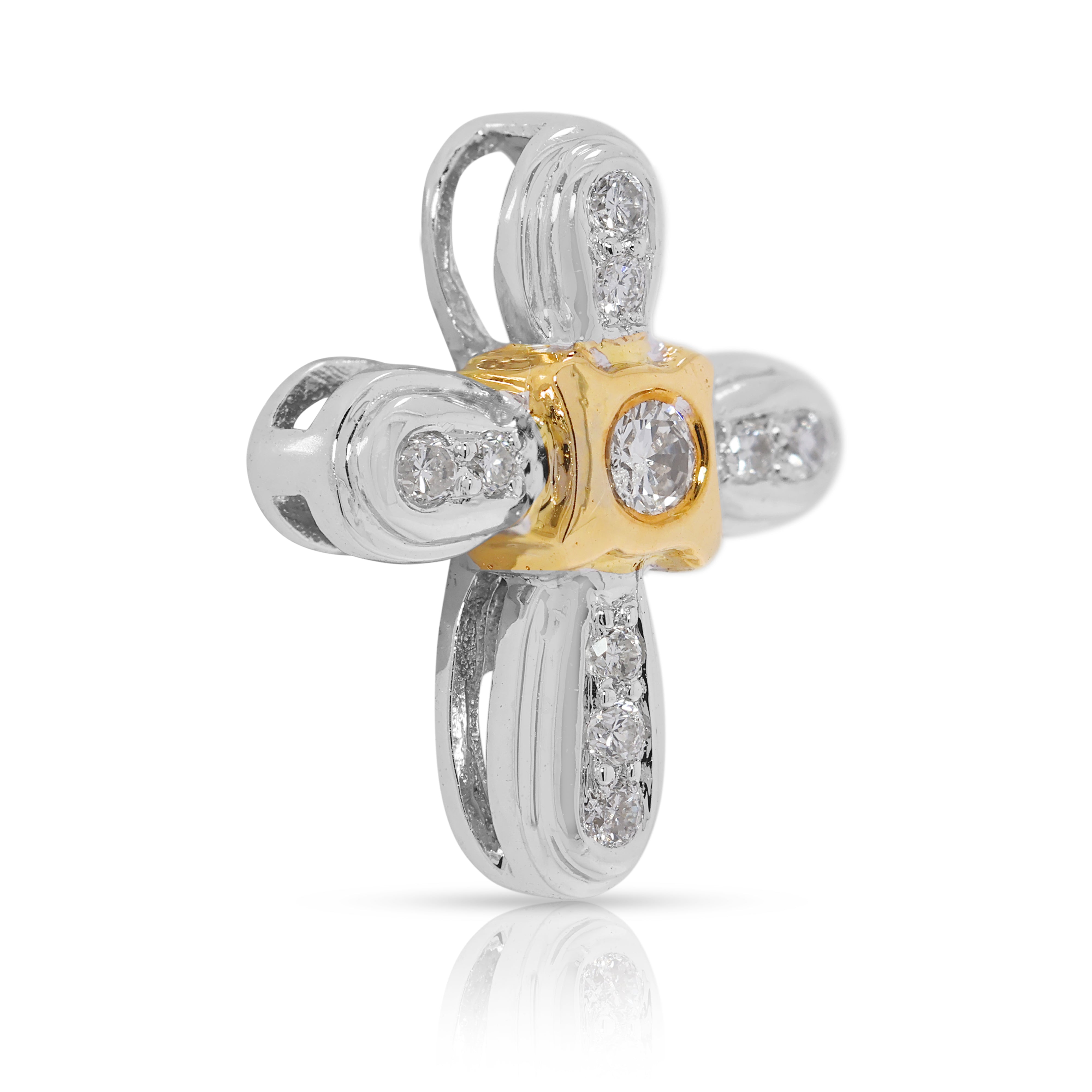 Refined 0.12ct Natural Diamond Cross Pendant in 18K Two-Toned Gold