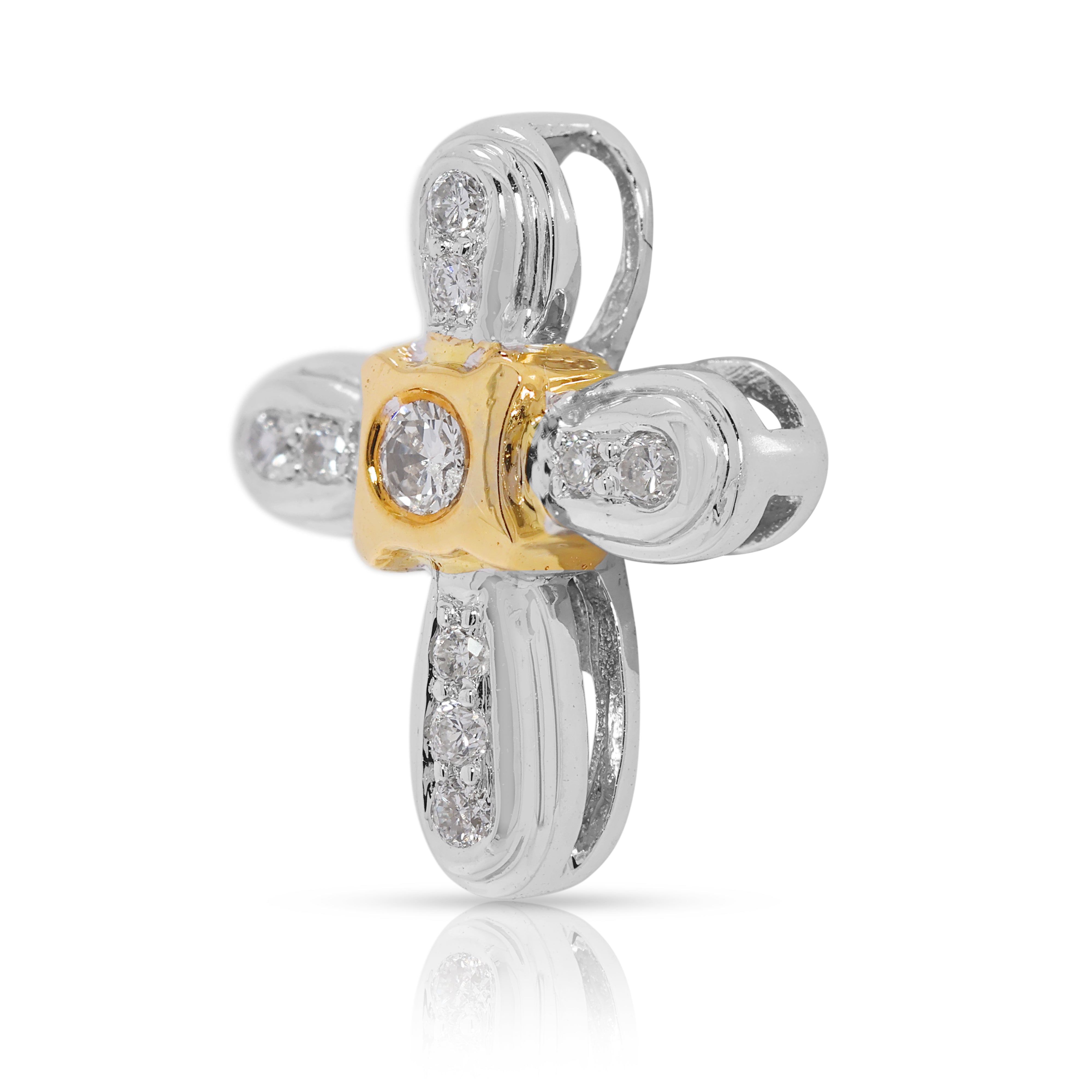 Refined 0.12ct Natural Diamond Cross Pendant in 18K Two-Toned Gold