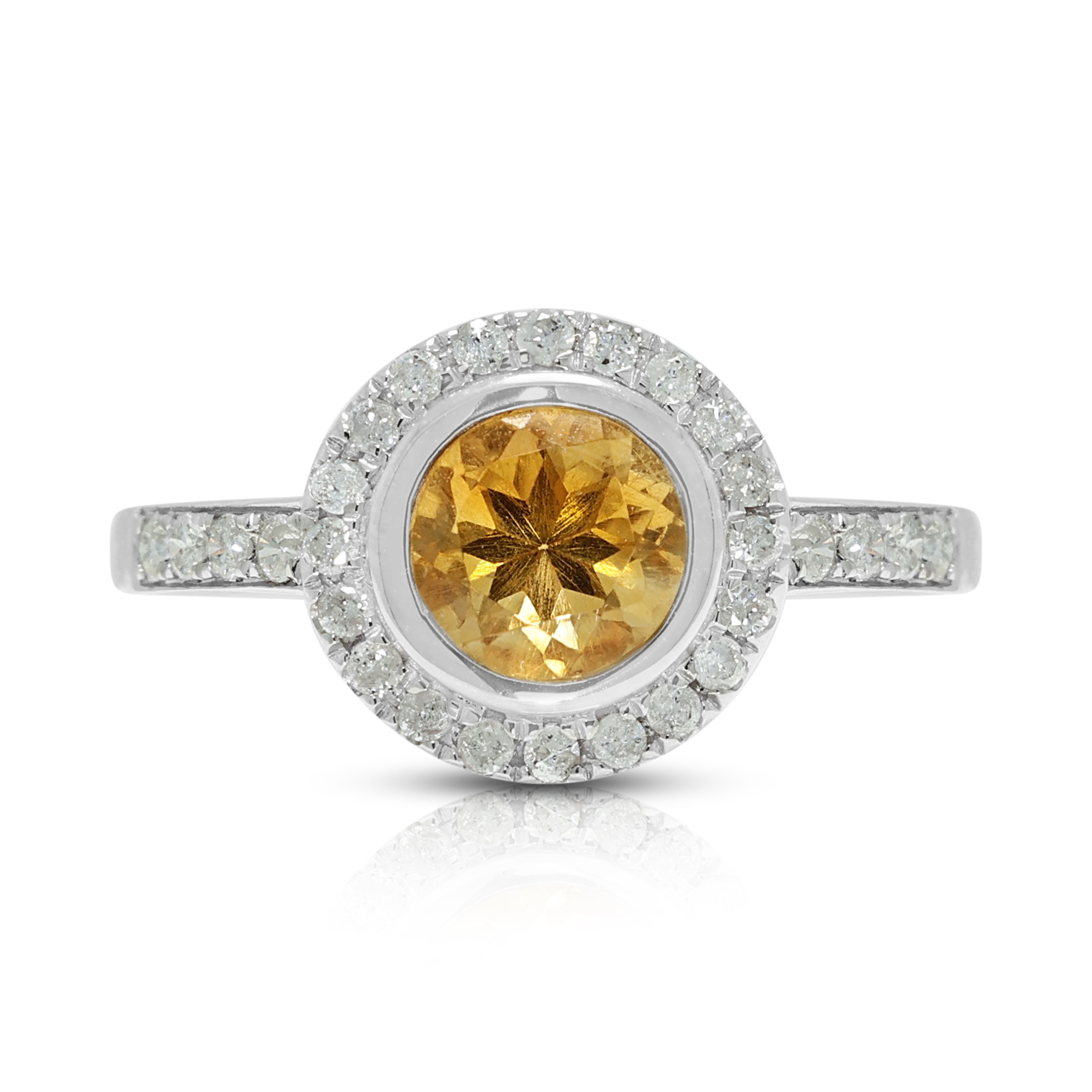 Radiant 1.10ct Citrine and 0.28ct Natural Diamond Halo Ring in 9K White Gold