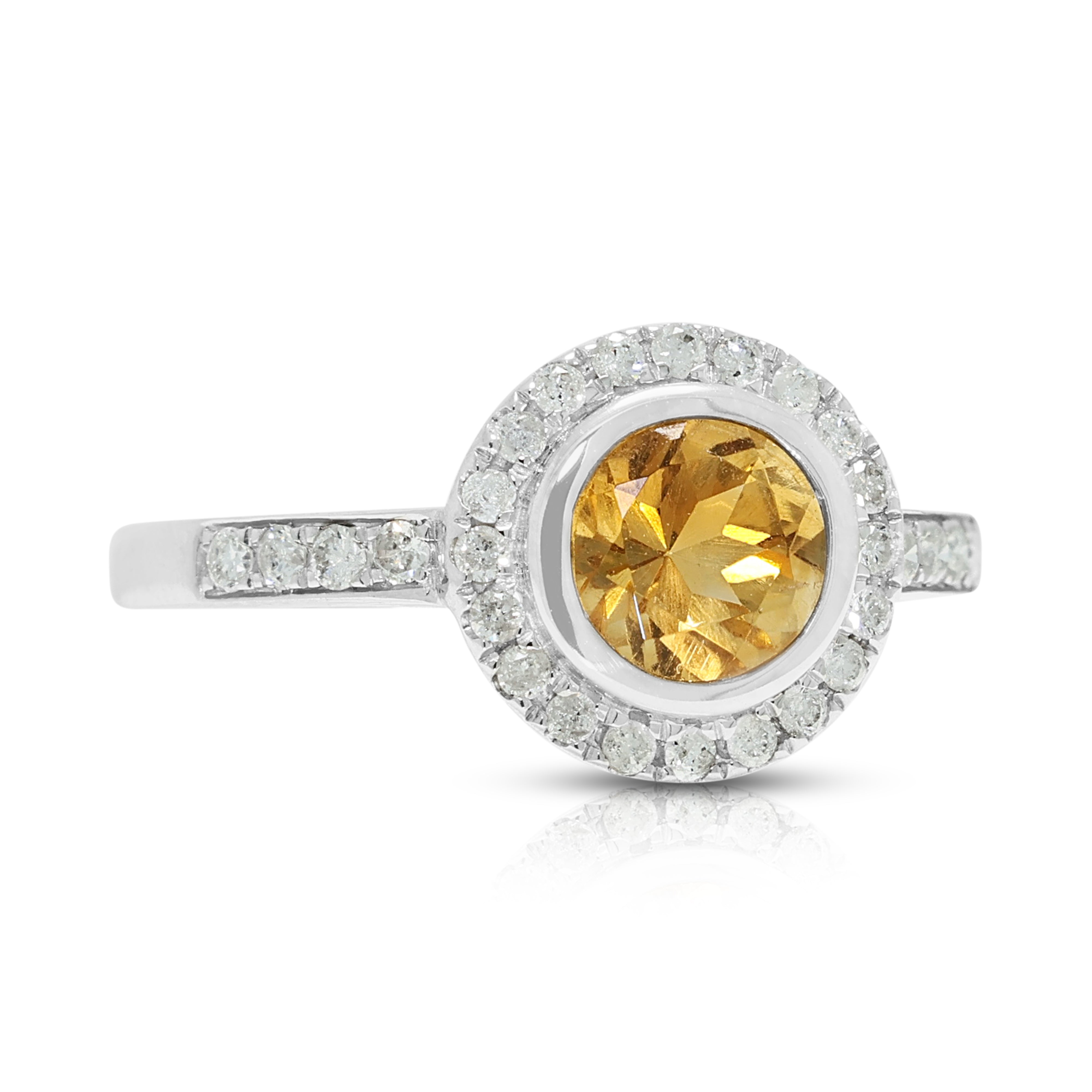 Radiant 1.10ct Citrine and 0.28ct Natural Diamond Halo Ring in 9K White Gold