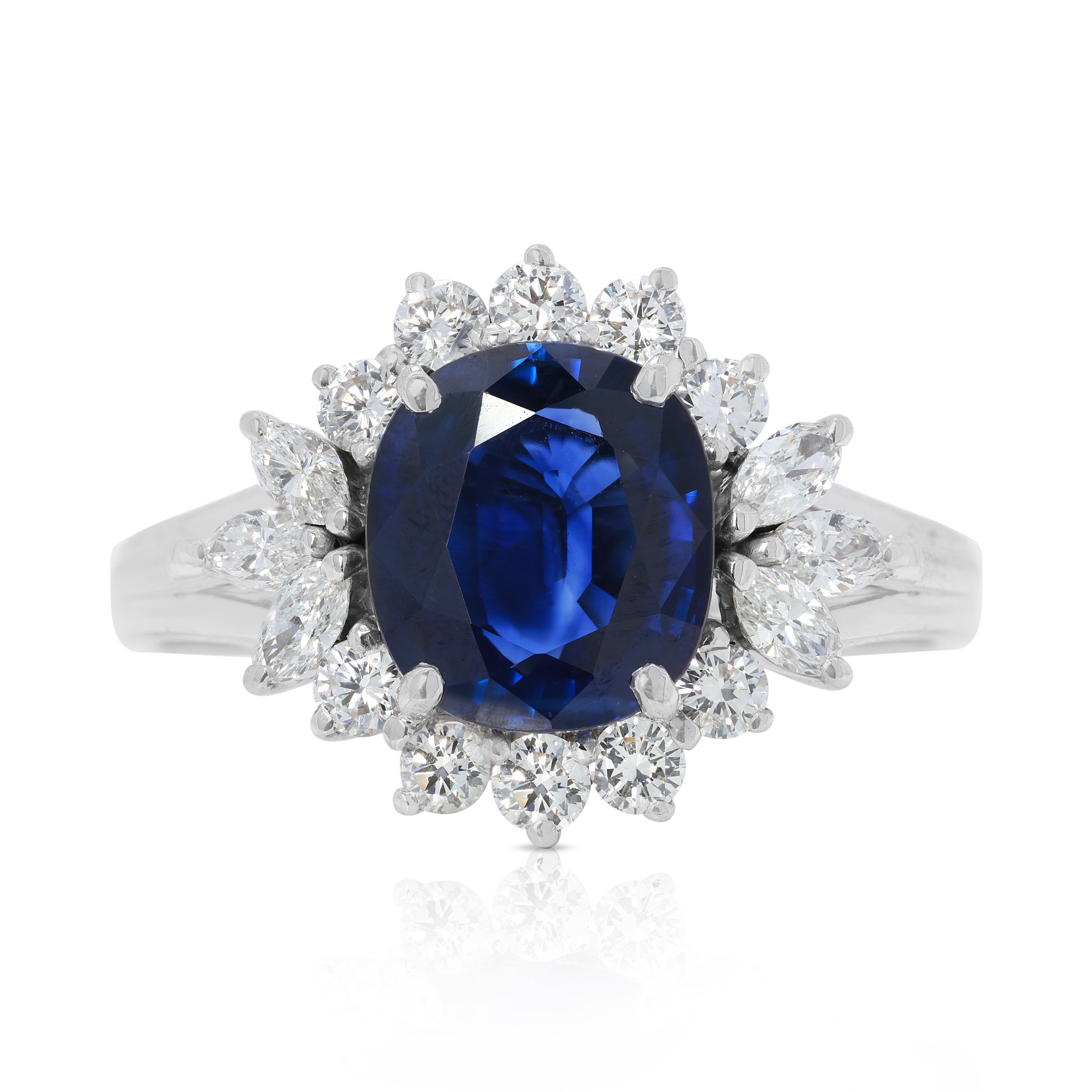 Luxurious 3.95ct Sapphire and Natural Diamonds Ring in 18K White Gold