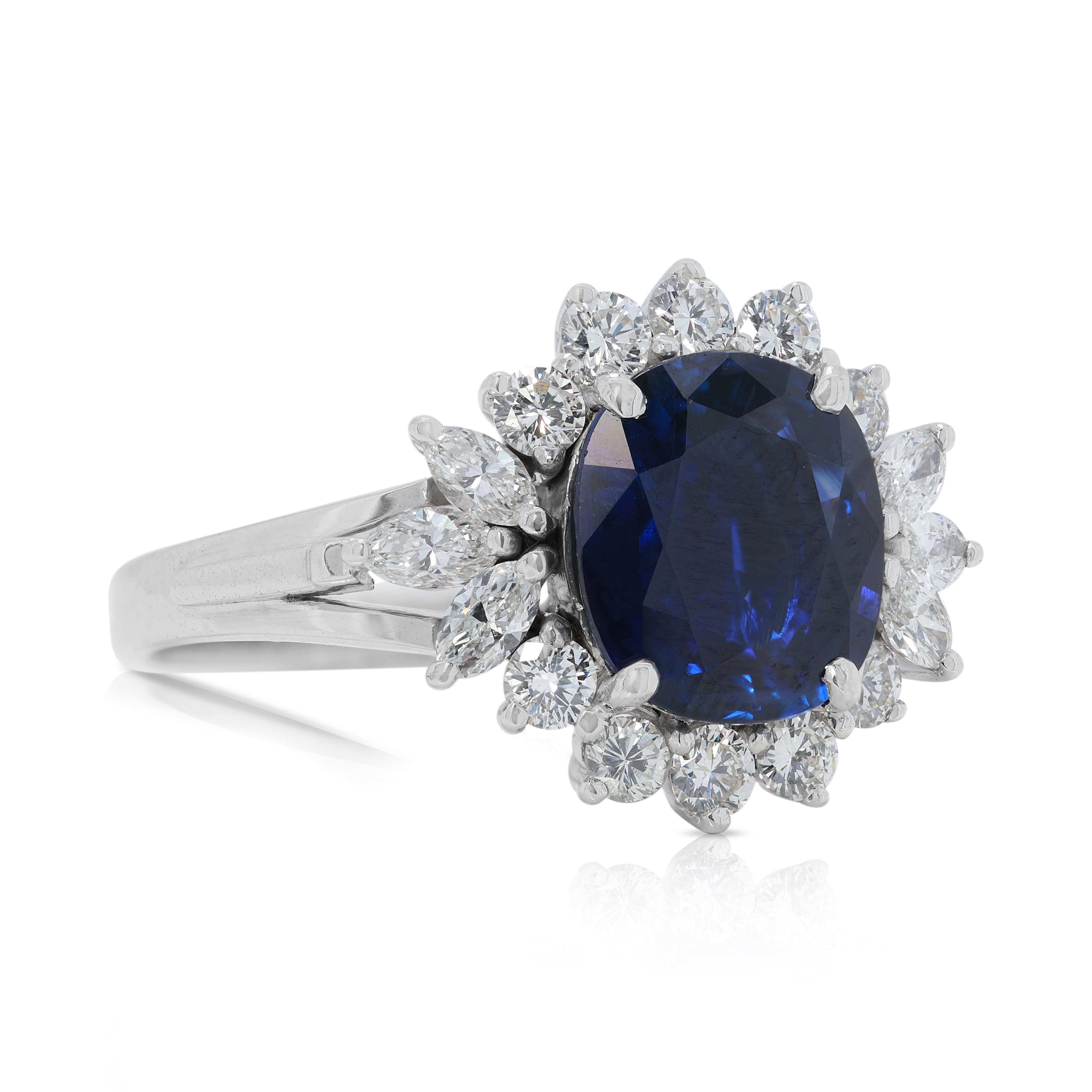 Luxurious 3.95ct Sapphire and Natural Diamonds Ring in 18K White Gold