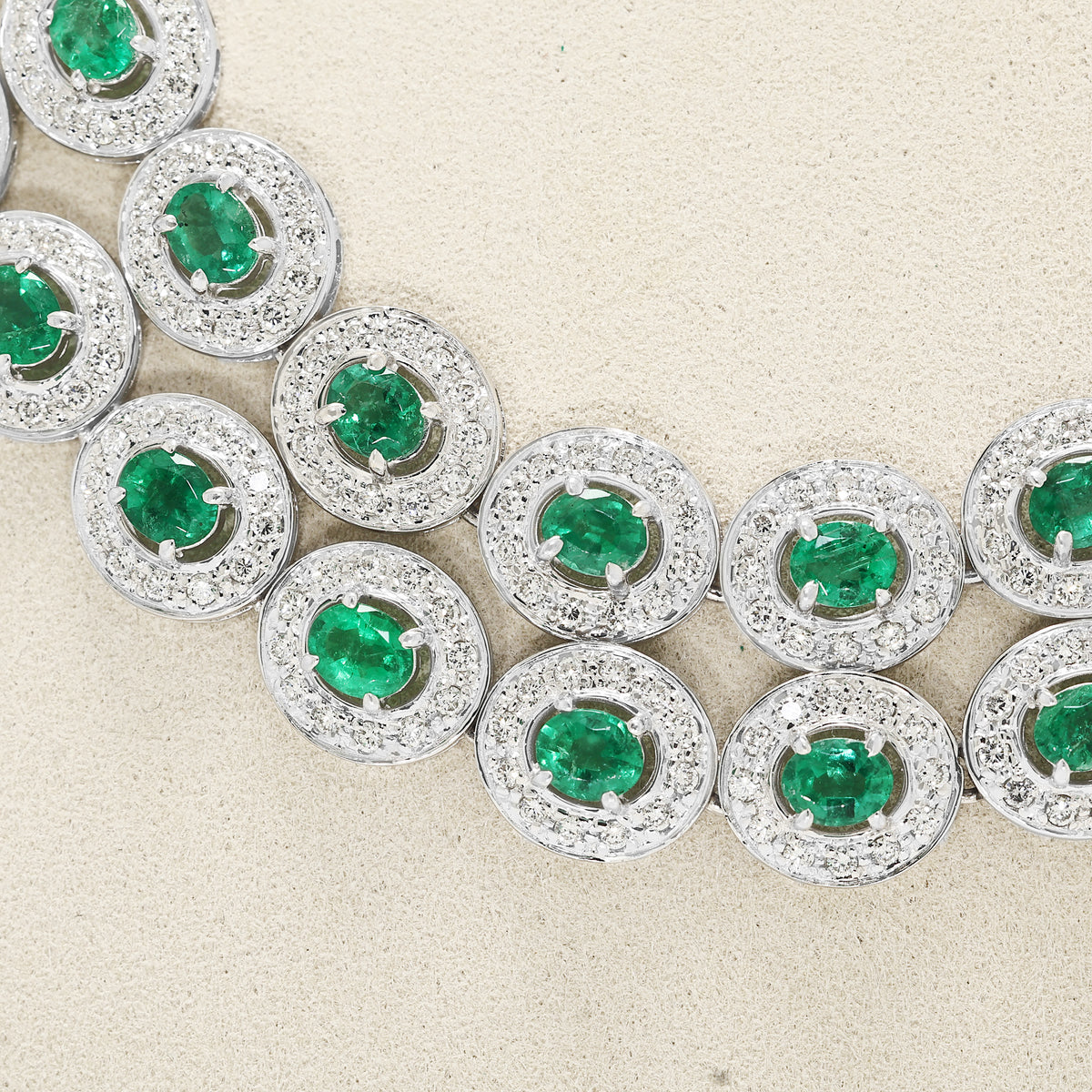 Resplendent 9.40ct Emerald and 6.07ct Natural Diamond Double Row Halo Collar Necklace in 18K White Gold