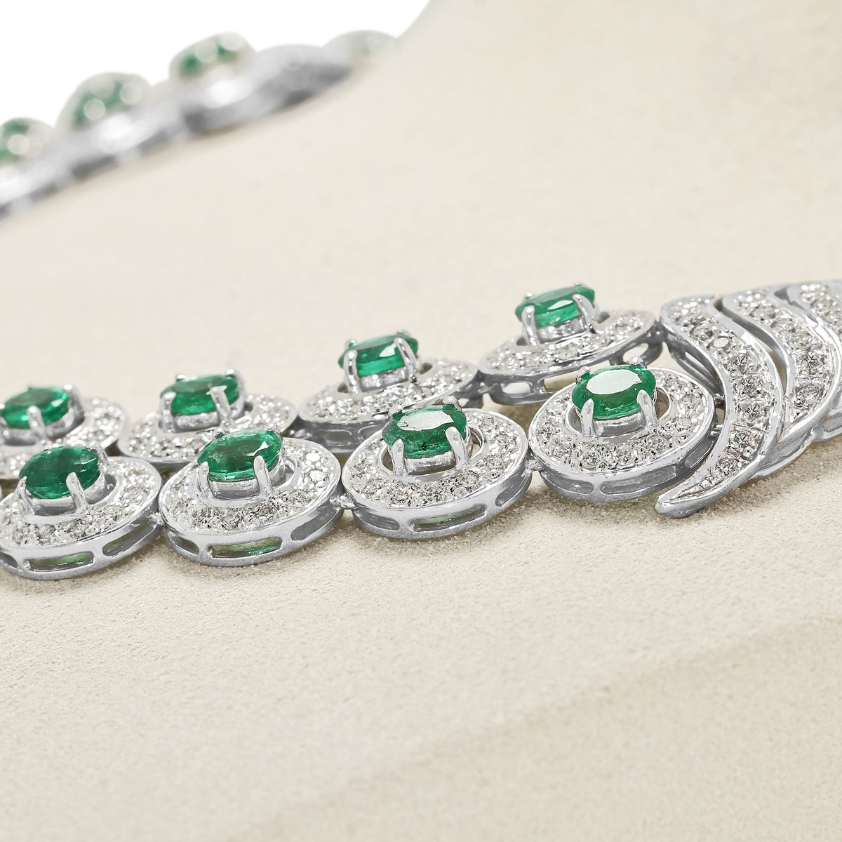 Resplendent 9.40ct Emerald and 6.07ct Natural Diamond Double Row Halo Collar Necklace in 18K White Gold