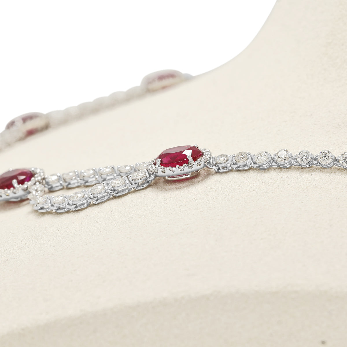 Spectacular 8.30ct Burmese Ruby and 10.04ct Natural Diamond Festoon Collar Necklace in 18K White Gold with Nan Yang Certificate