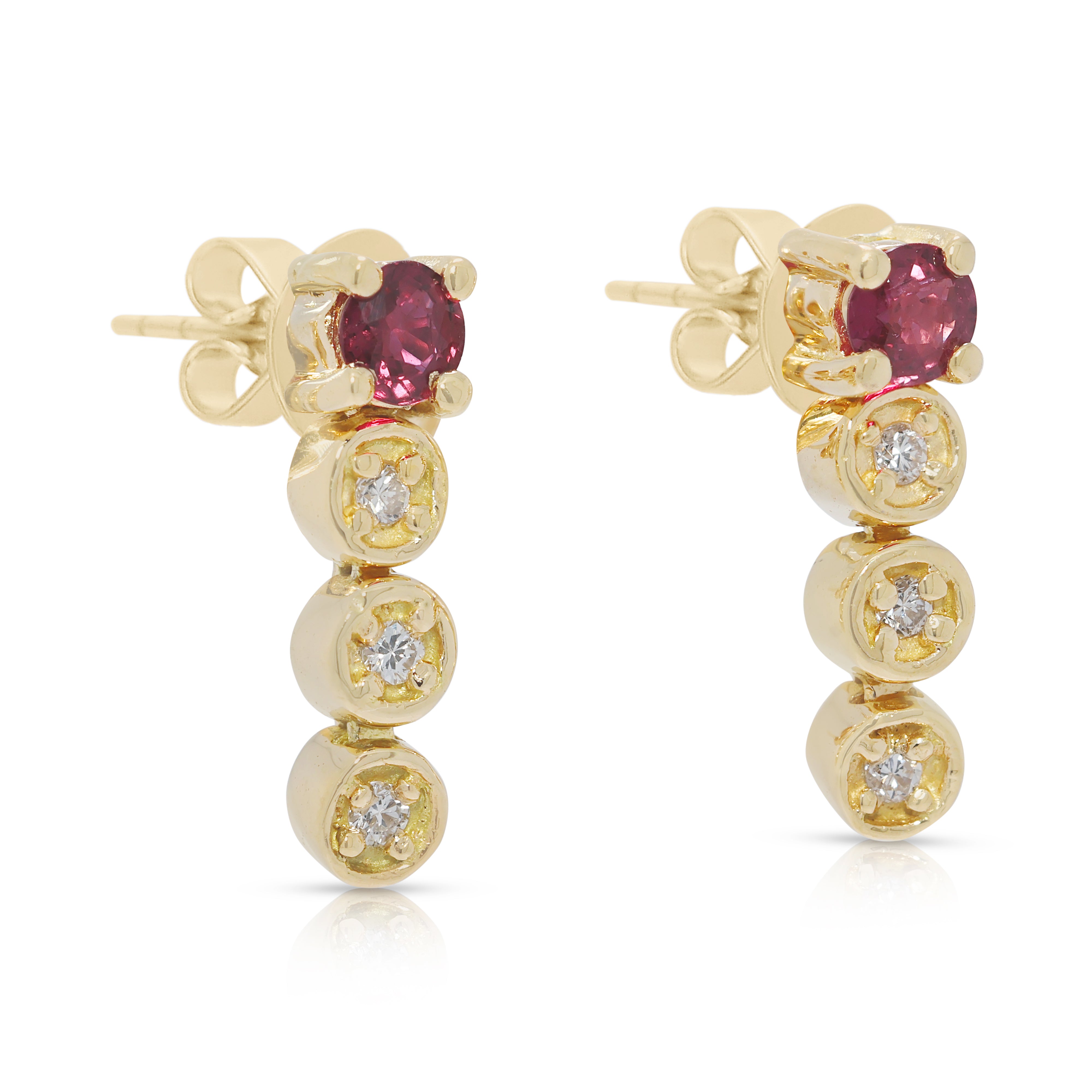 Chic 0.21ct Ruby & Natural Diamond Drop Earrings in 18K Yellow Gold