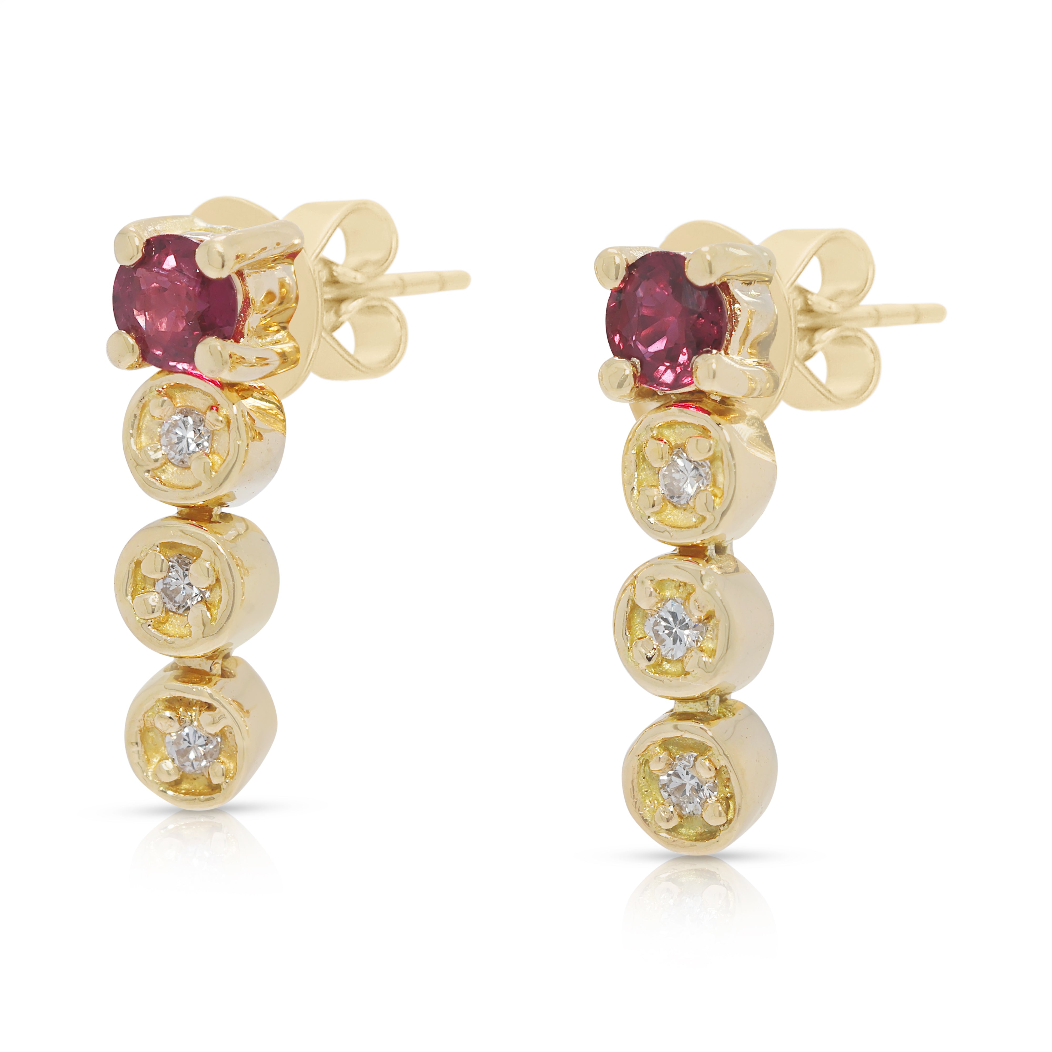 Chic 0.21ct Ruby & Natural Diamond Drop Earrings in 18K Yellow Gold