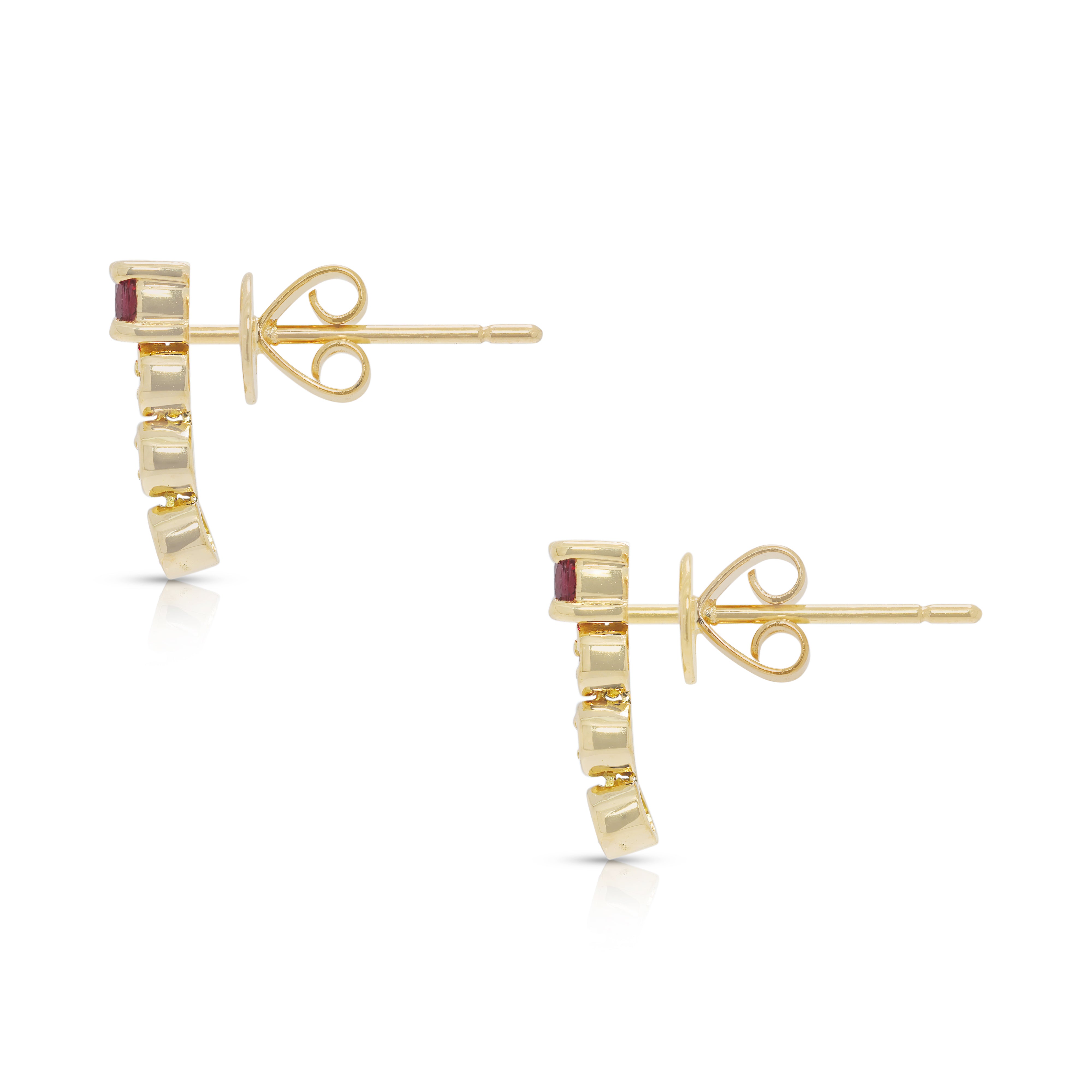 Chic 0.21ct Ruby & Natural Diamond Drop Earrings in 18K Yellow Gold