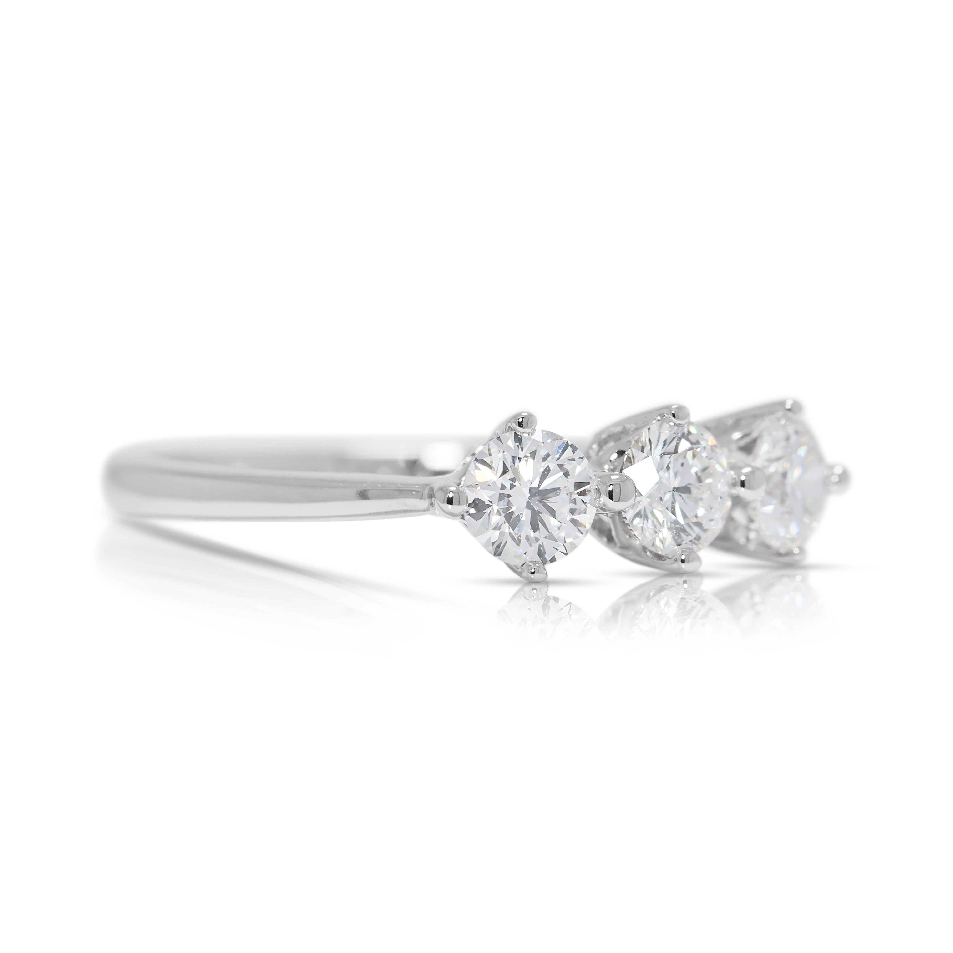 Sleek 0.54ct Three-Stone Natural Diamond Destinée by Lee Hwa Ring in 18K White Gold