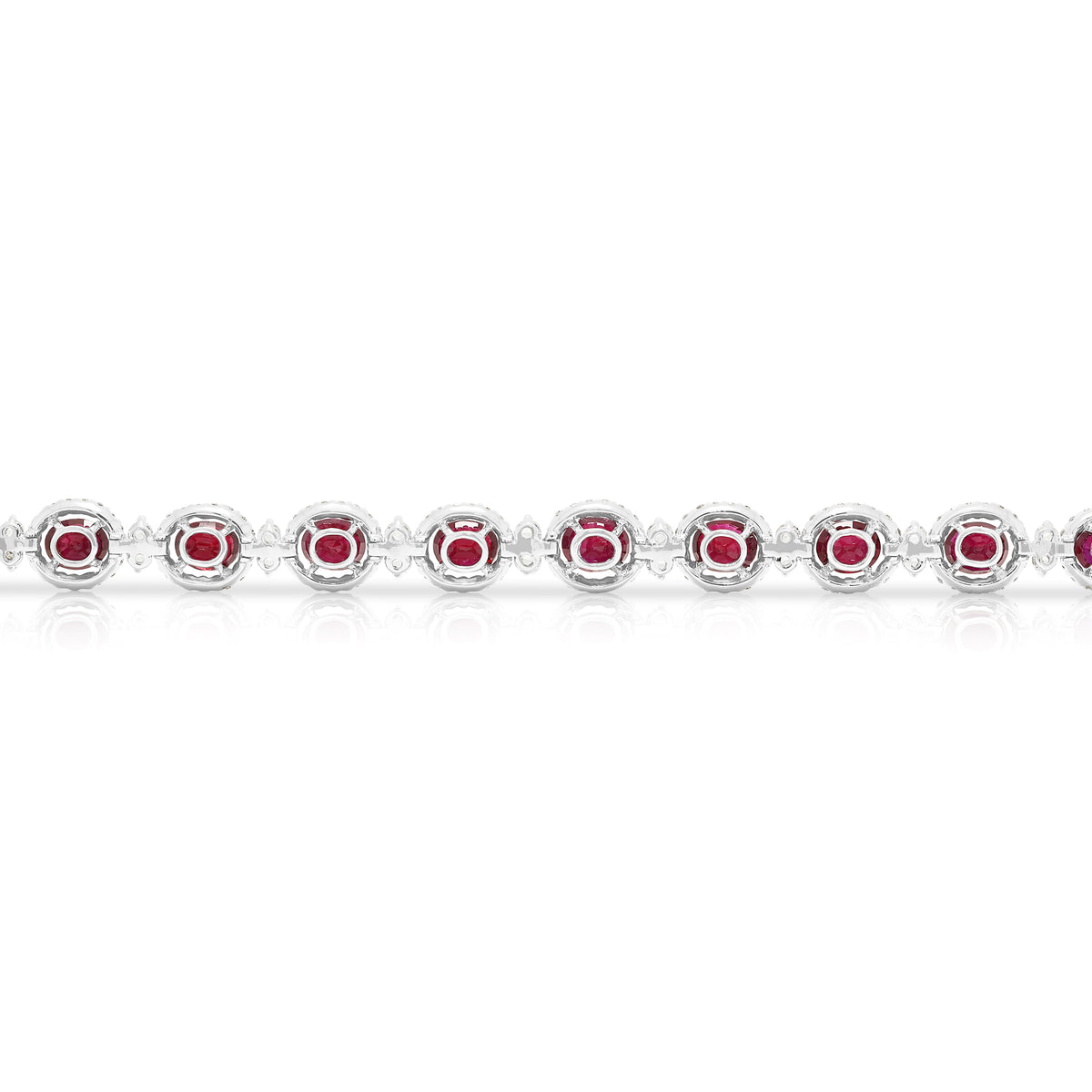 Majestic 8.35ct Burmese Ruby and 1.83ct Diamond Halo Line Bracelet in 18K White Gold with Nan Yang Certificate