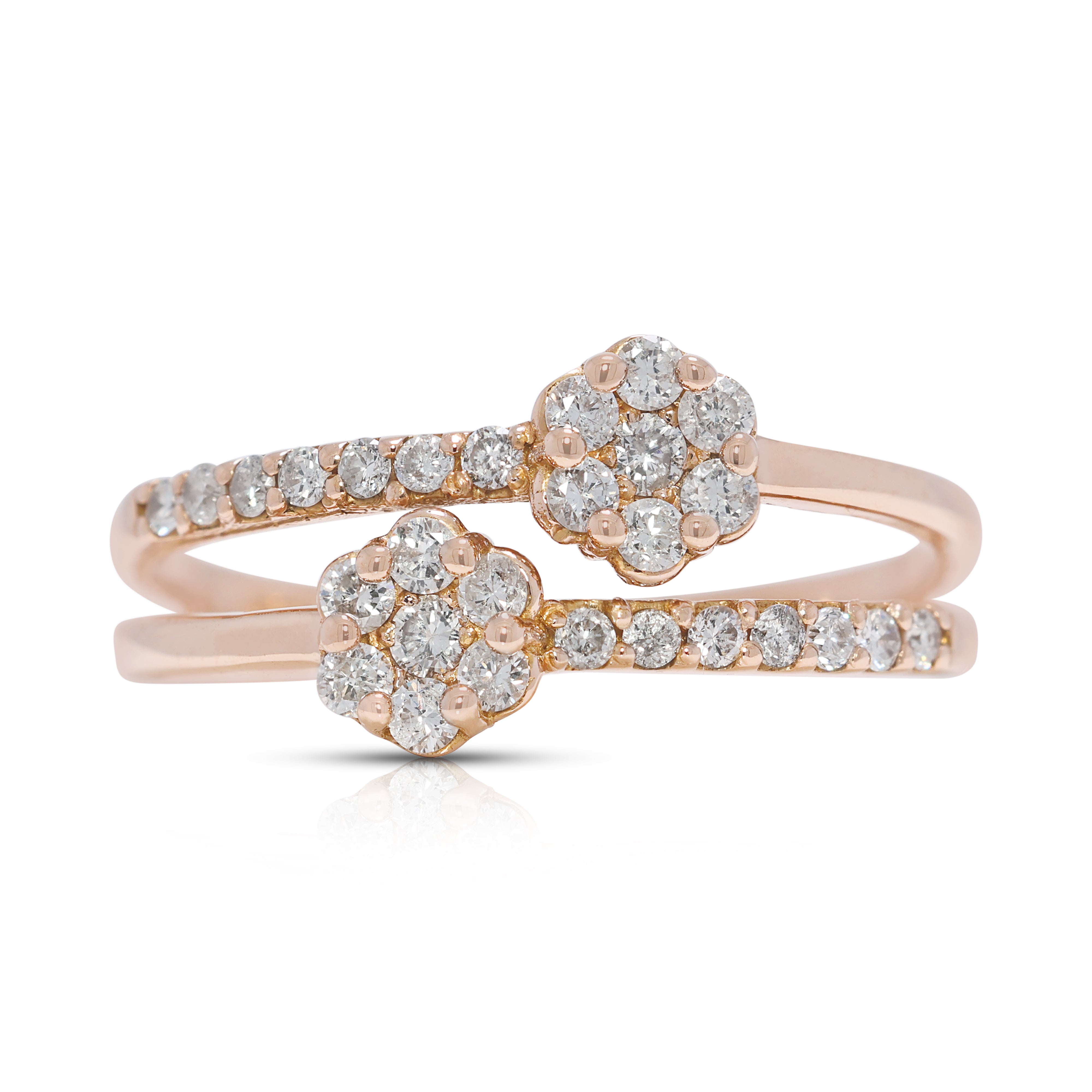 Floral Cluster 0.42ct Natural Diamond Split-Shank Ring in 18K Rose Gold