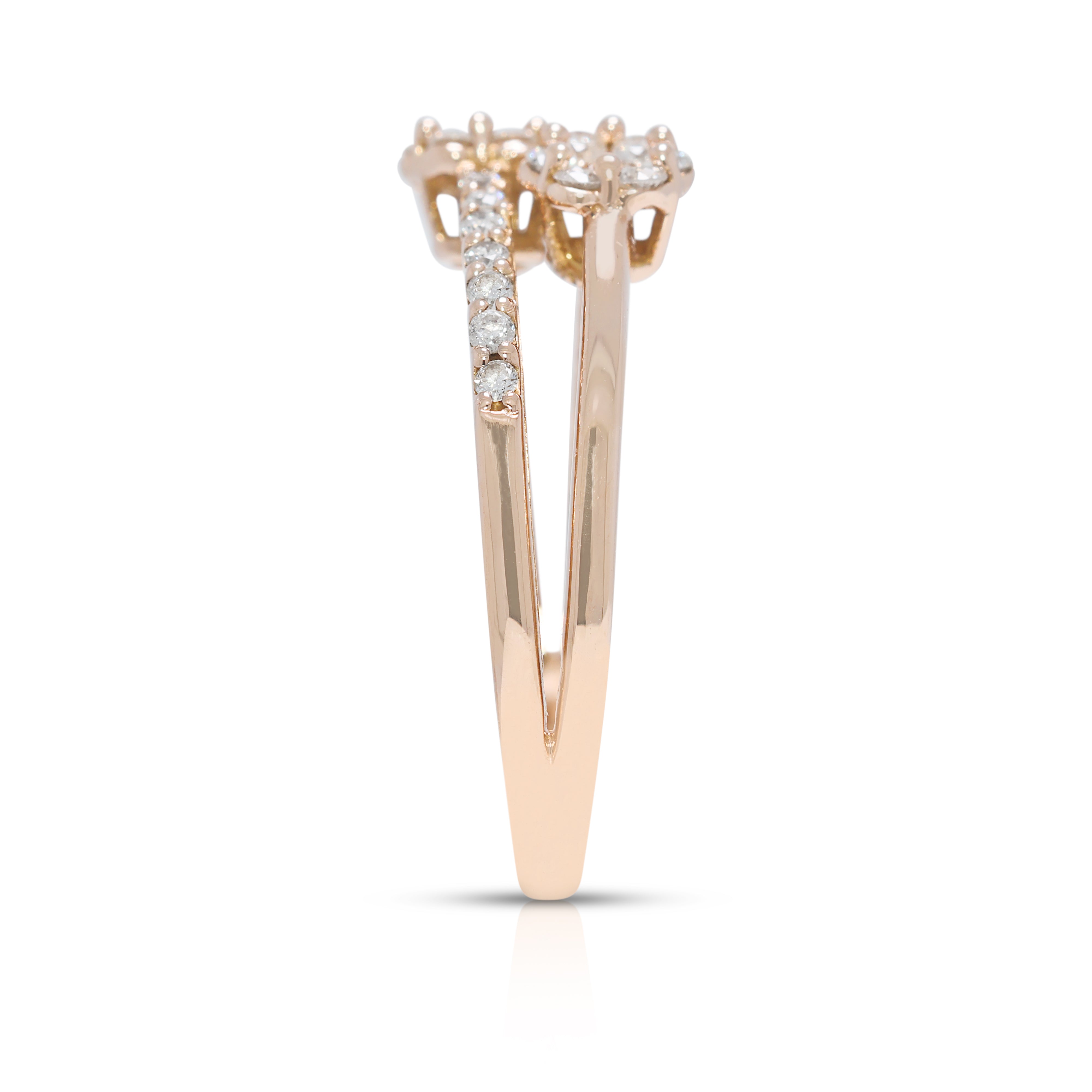 Floral Cluster 0.42ct Natural Diamond Split-Shank Ring in 18K Rose Gold