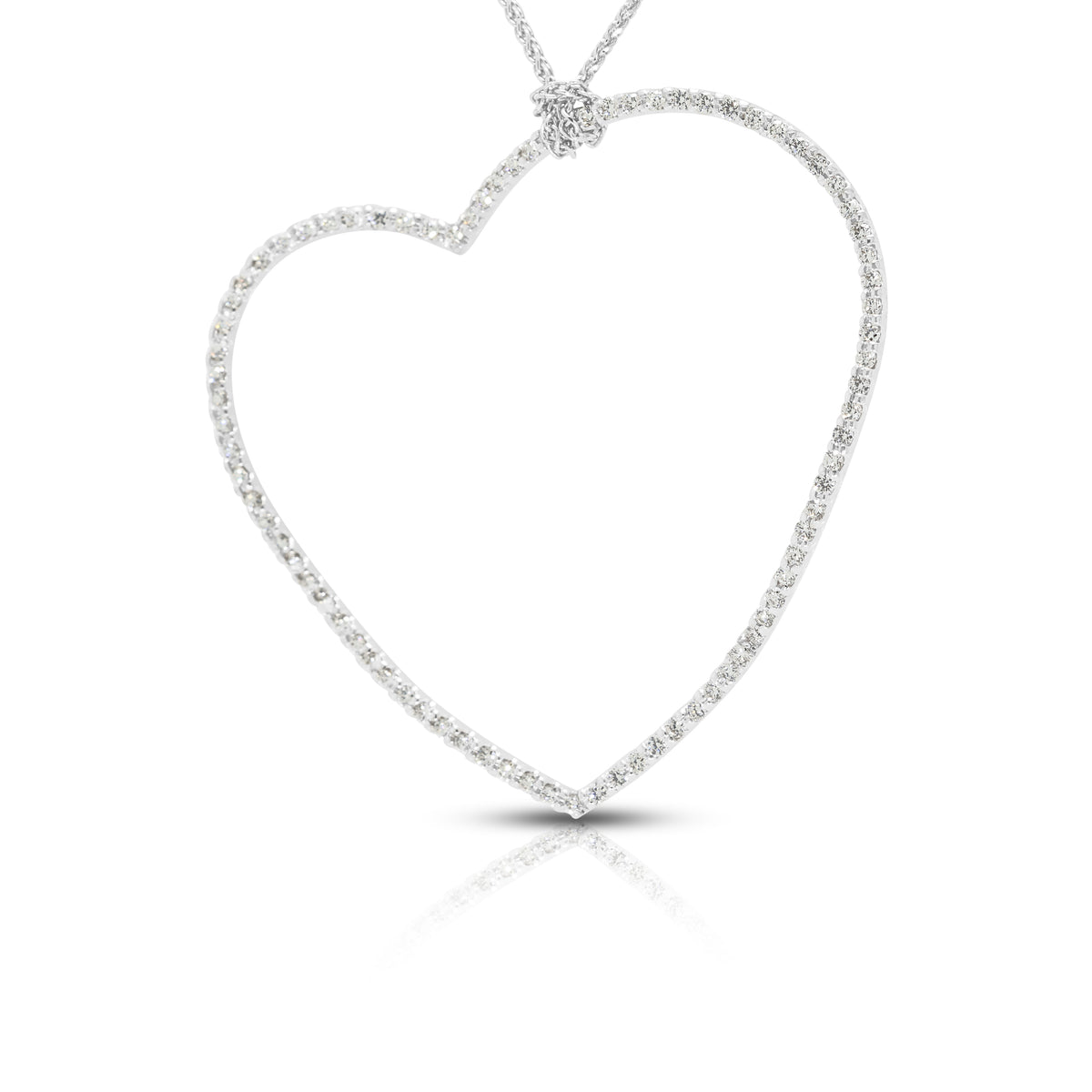 Captivating 0.84ct Natural Diamond Wavy Open Heart Pendant Necklace in 18K White Gold