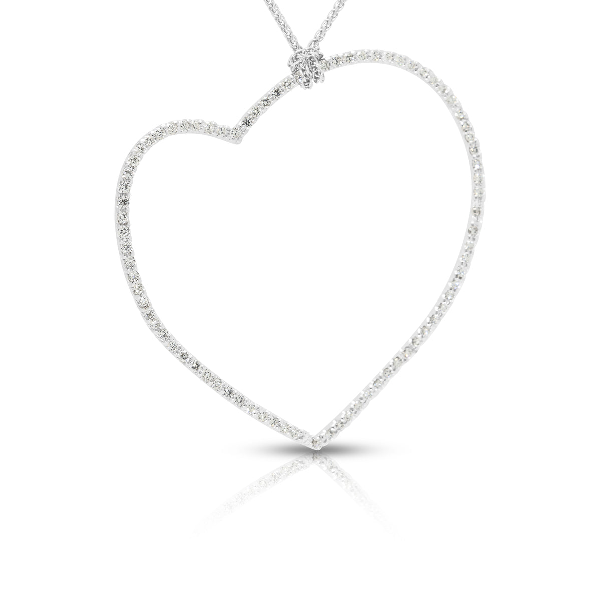 Captivating 0.84ct Natural Diamond Wavy Open Heart Pendant Necklace in 18K White Gold
