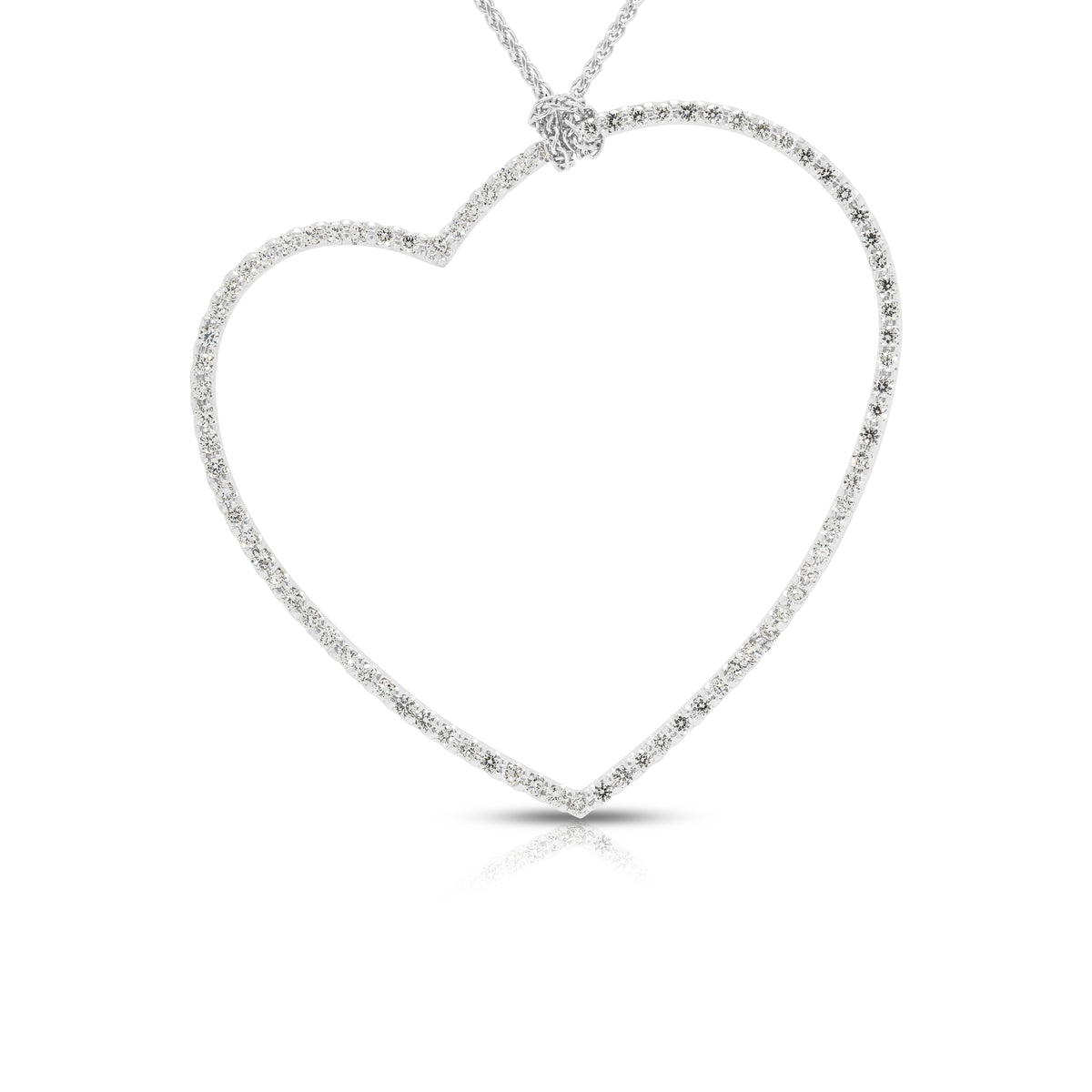 Captivating 0.84ct Natural Diamond Wavy Open Heart Pendant Necklace in 18K White Gold