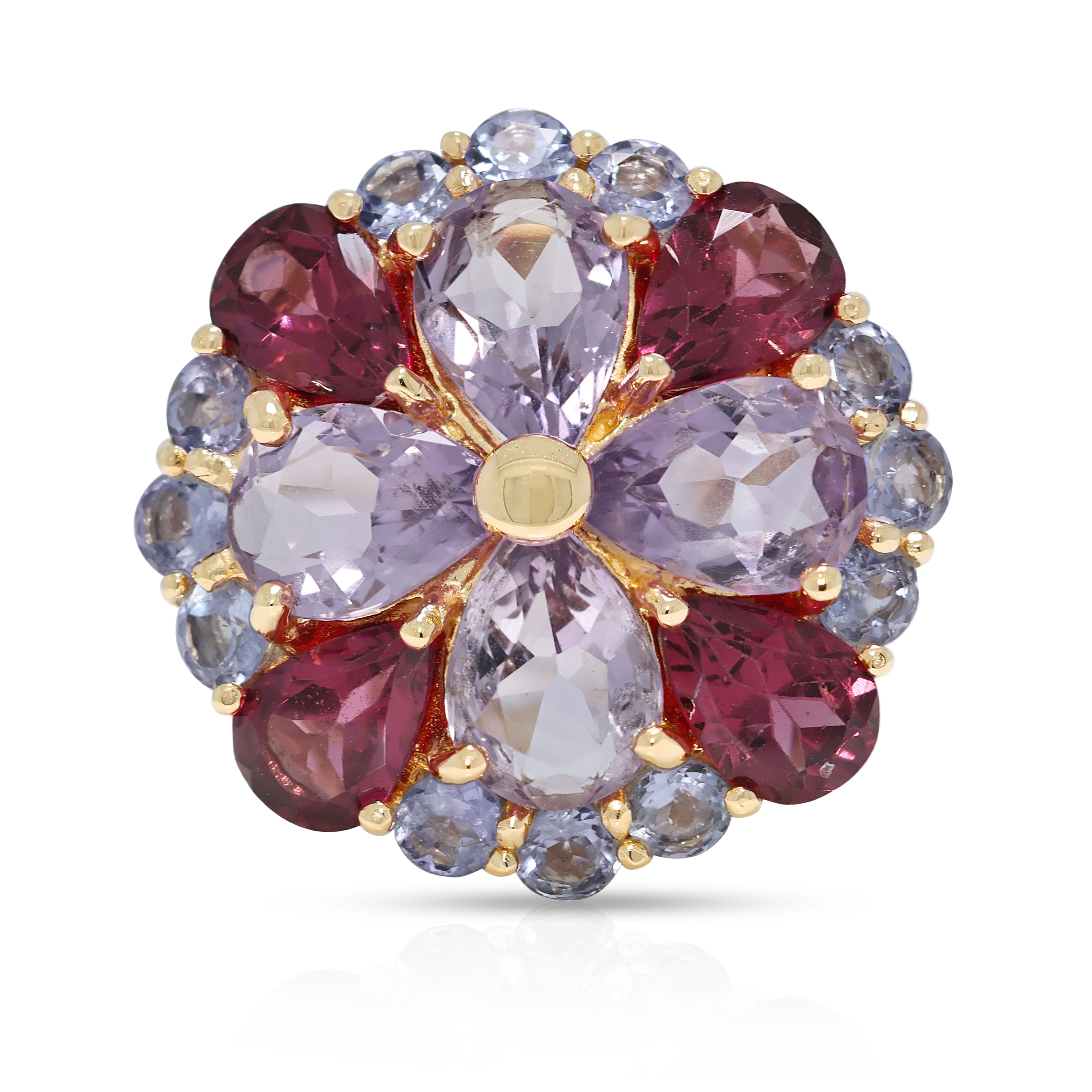 Vibrant 3.26ct Amethyst & Tourmaline Ring in 14K Yellow Gold