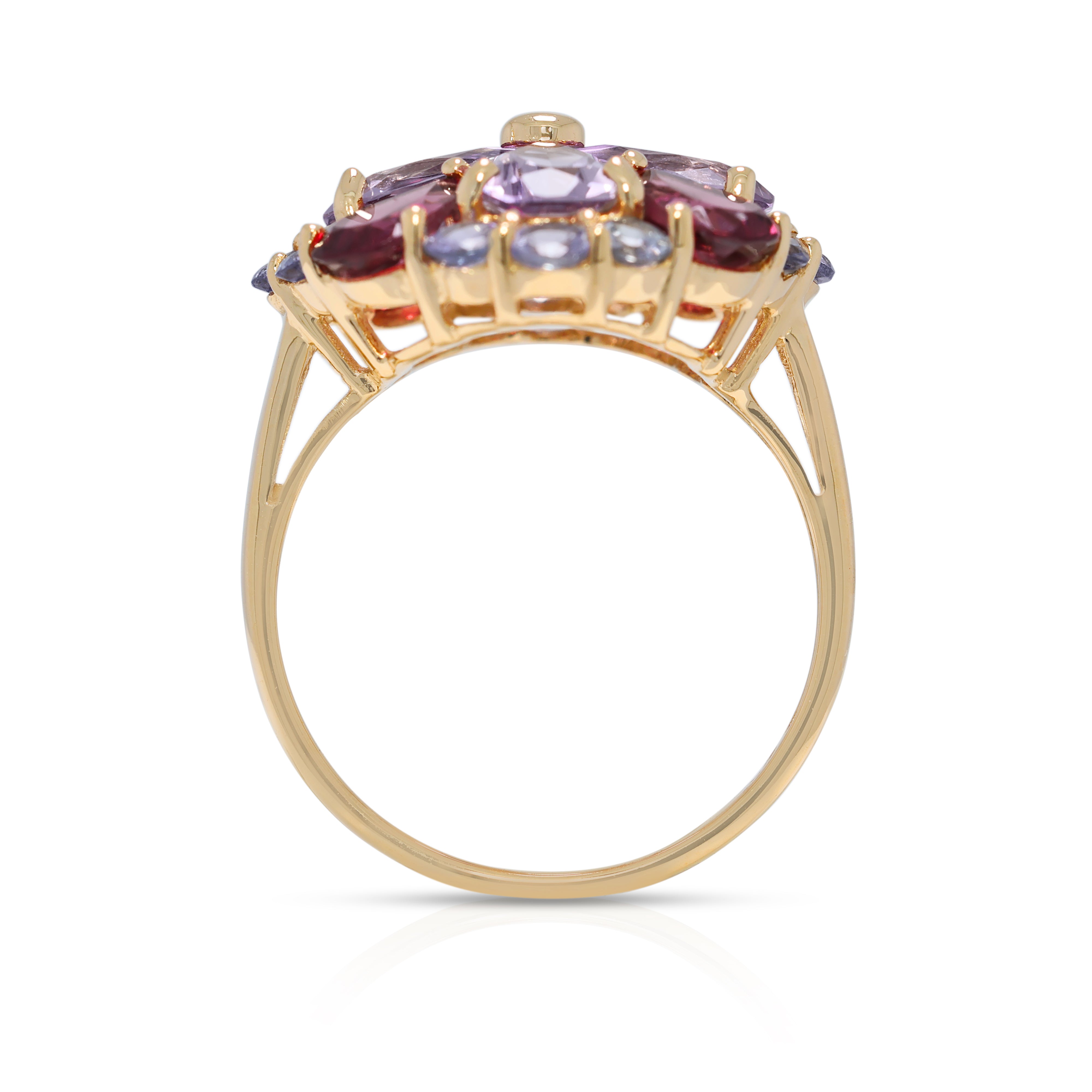 Vibrant 3.26ct Amethyst & Tourmaline Ring in 14K Yellow Gold