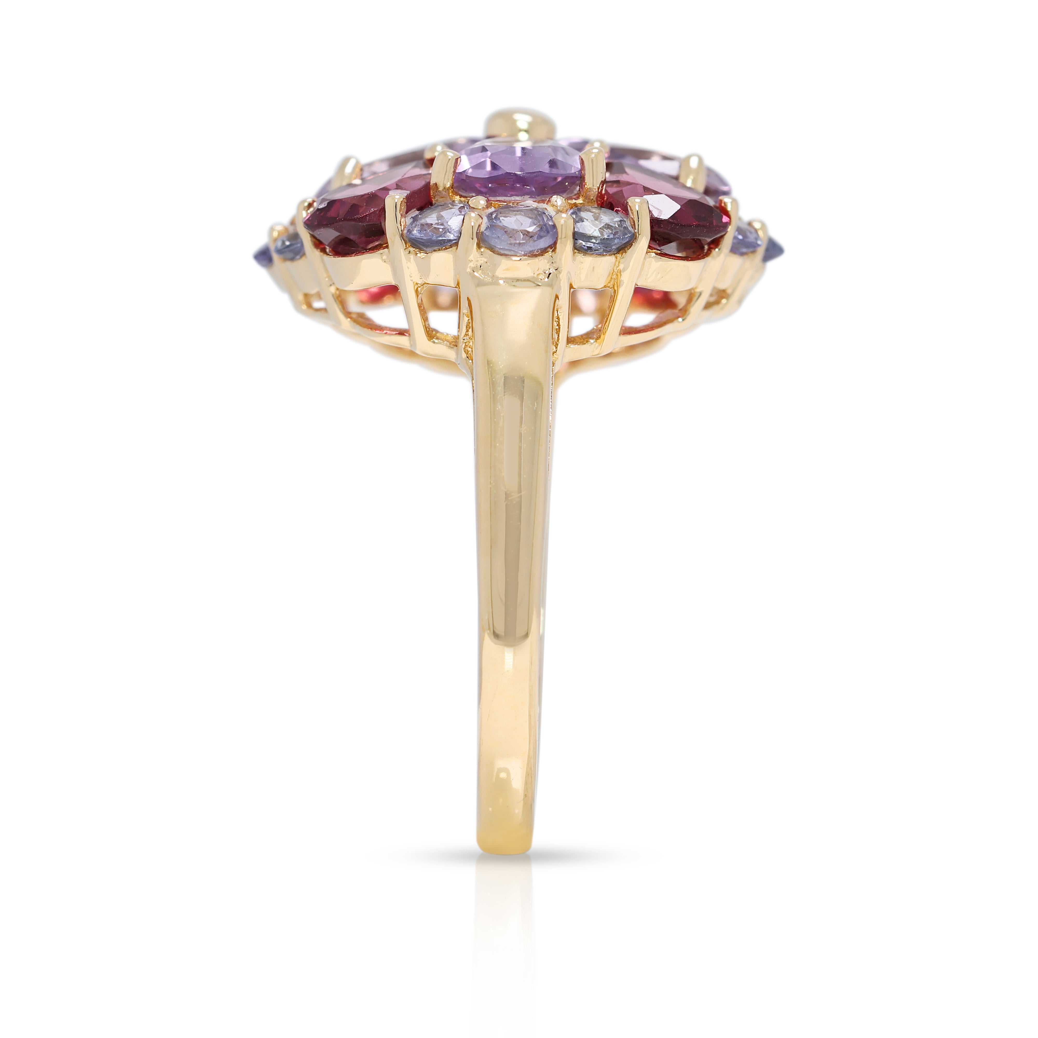 Vibrant 3.26ct Amethyst & Tourmaline Ring in 14K Yellow Gold