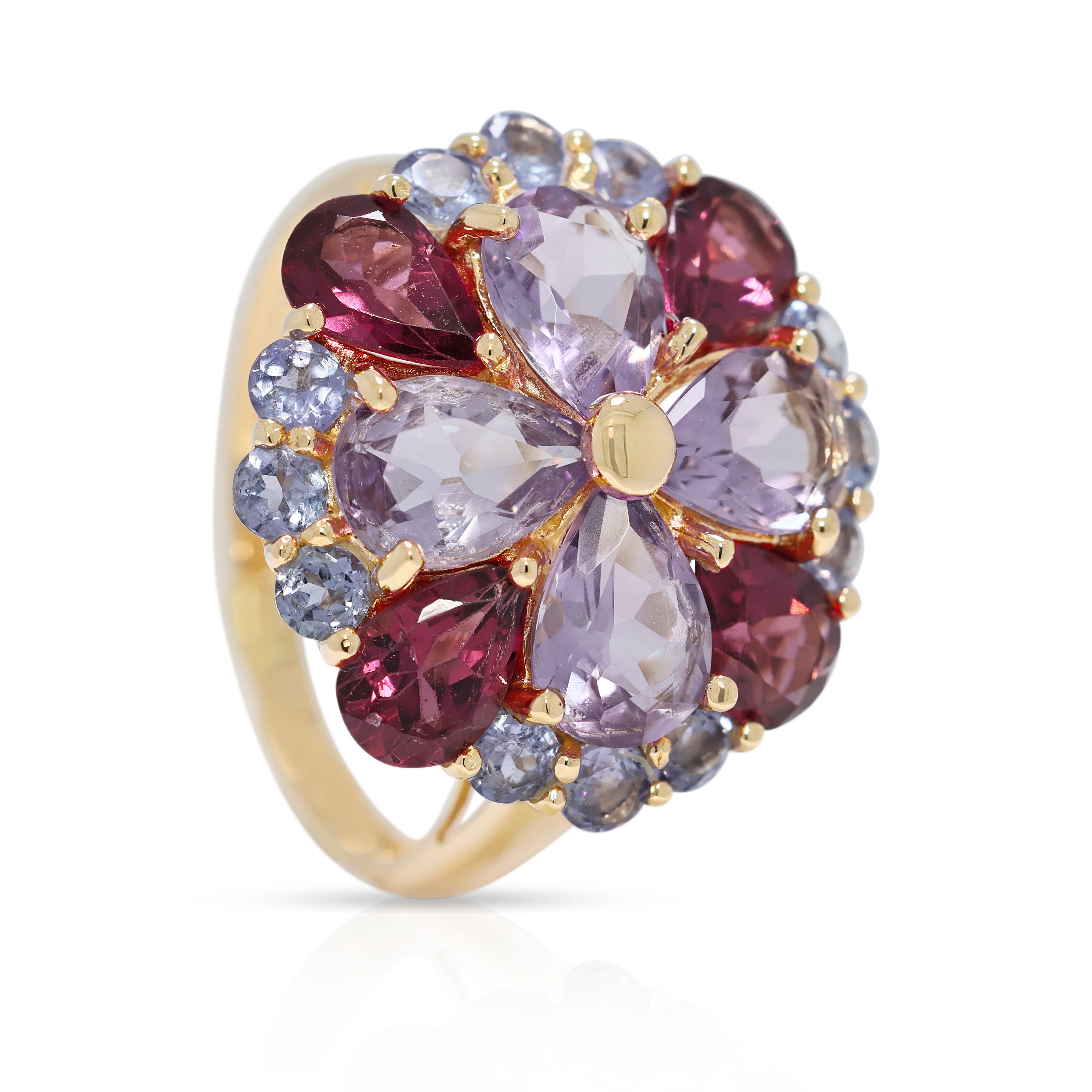 Vibrant 3.26ct Amethyst & Tourmaline Ring in 14K Yellow Gold