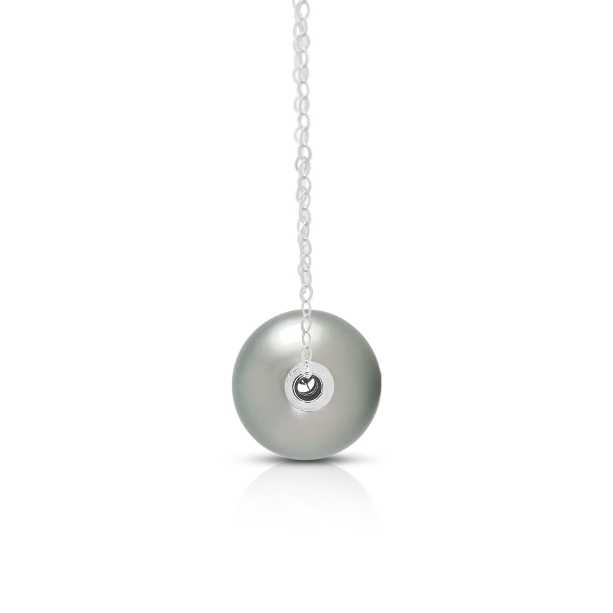 Sophisticated 10mm Grey Tahitian Pearl Slide Pendant Necklace in 18K White Gold