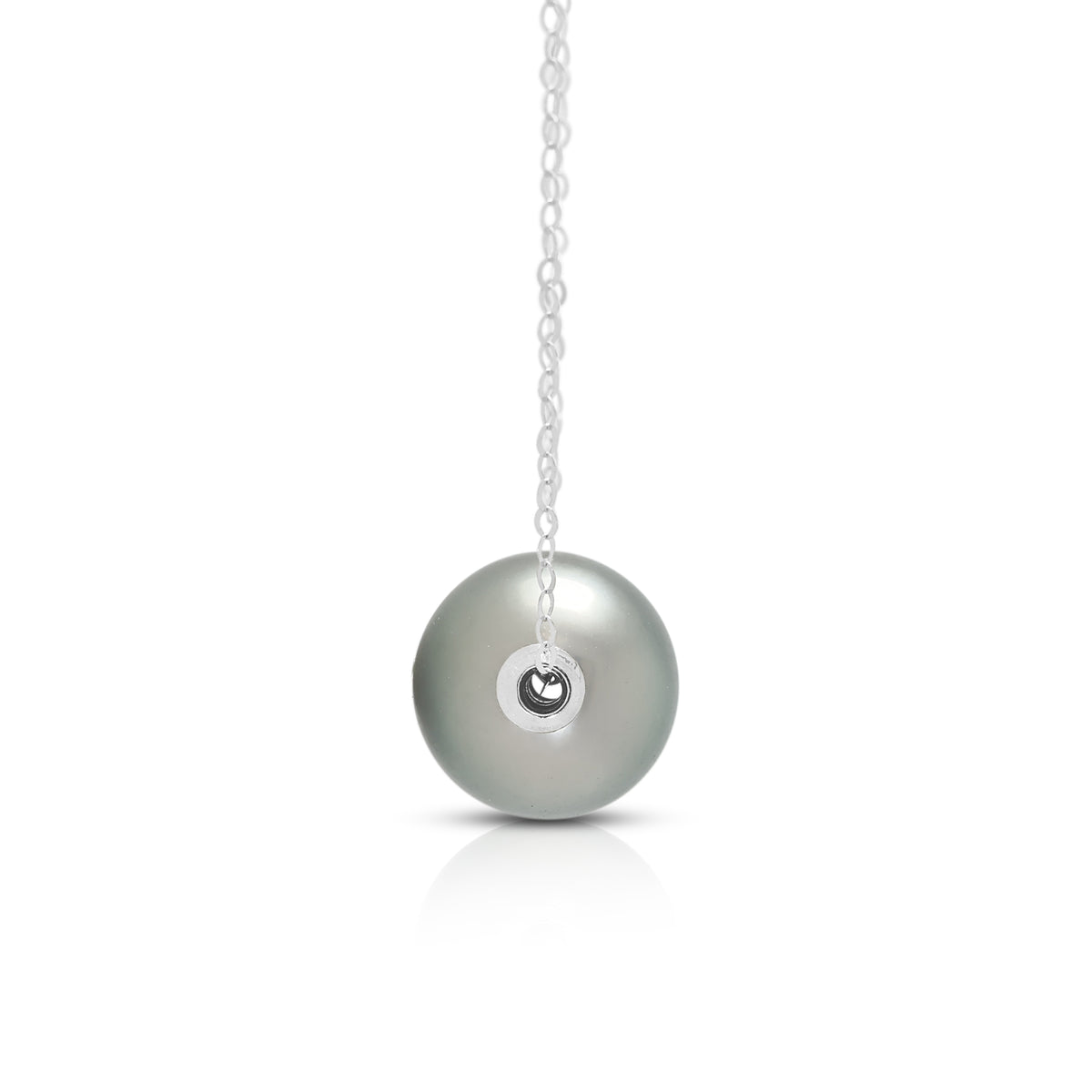 Sophisticated 10mm Grey Tahitian Pearl Slide Pendant Necklace in 18K White Gold