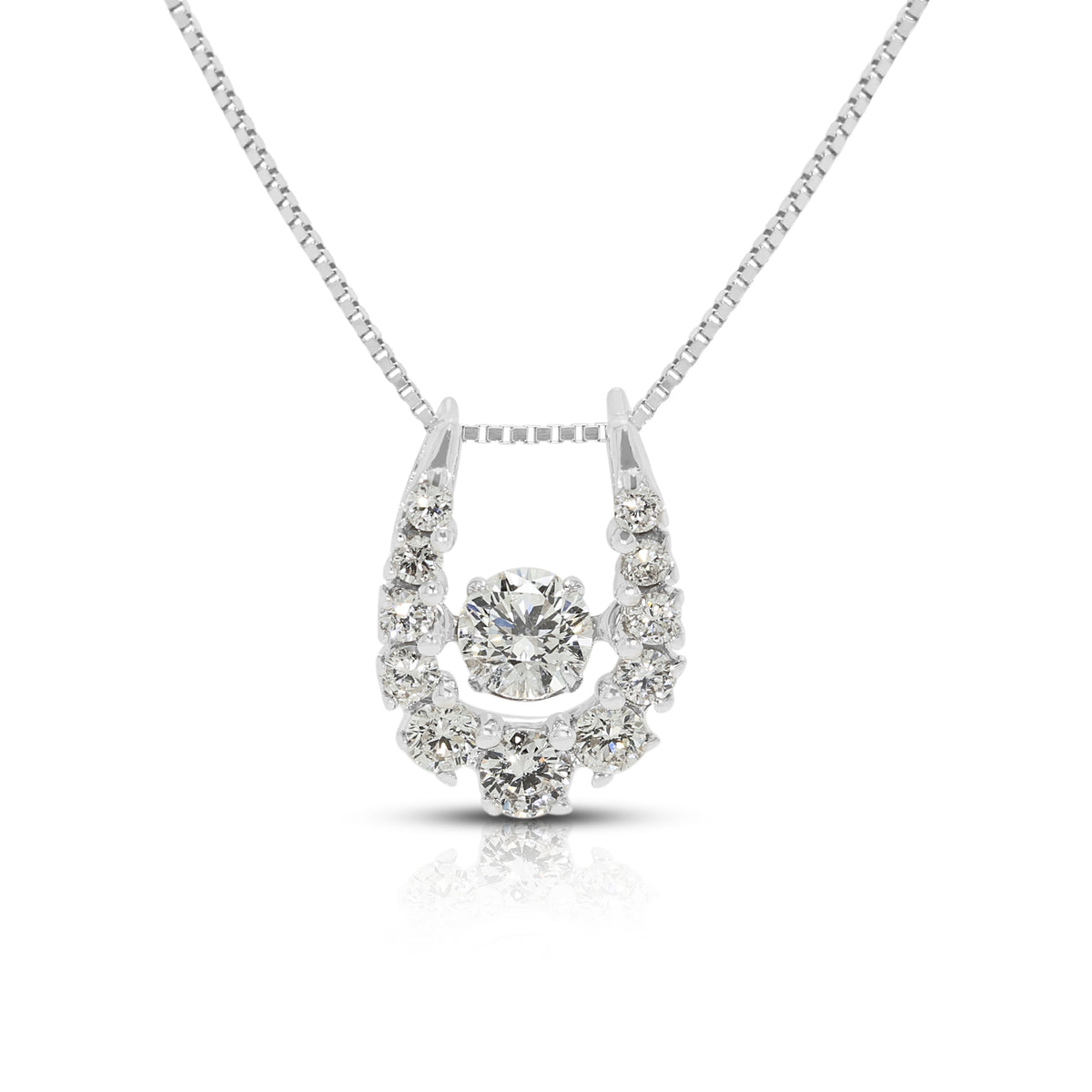 Exquisite 0.45ct Natural Diamond Dancing Horseshoe Pendant Necklace in 18K White Gold