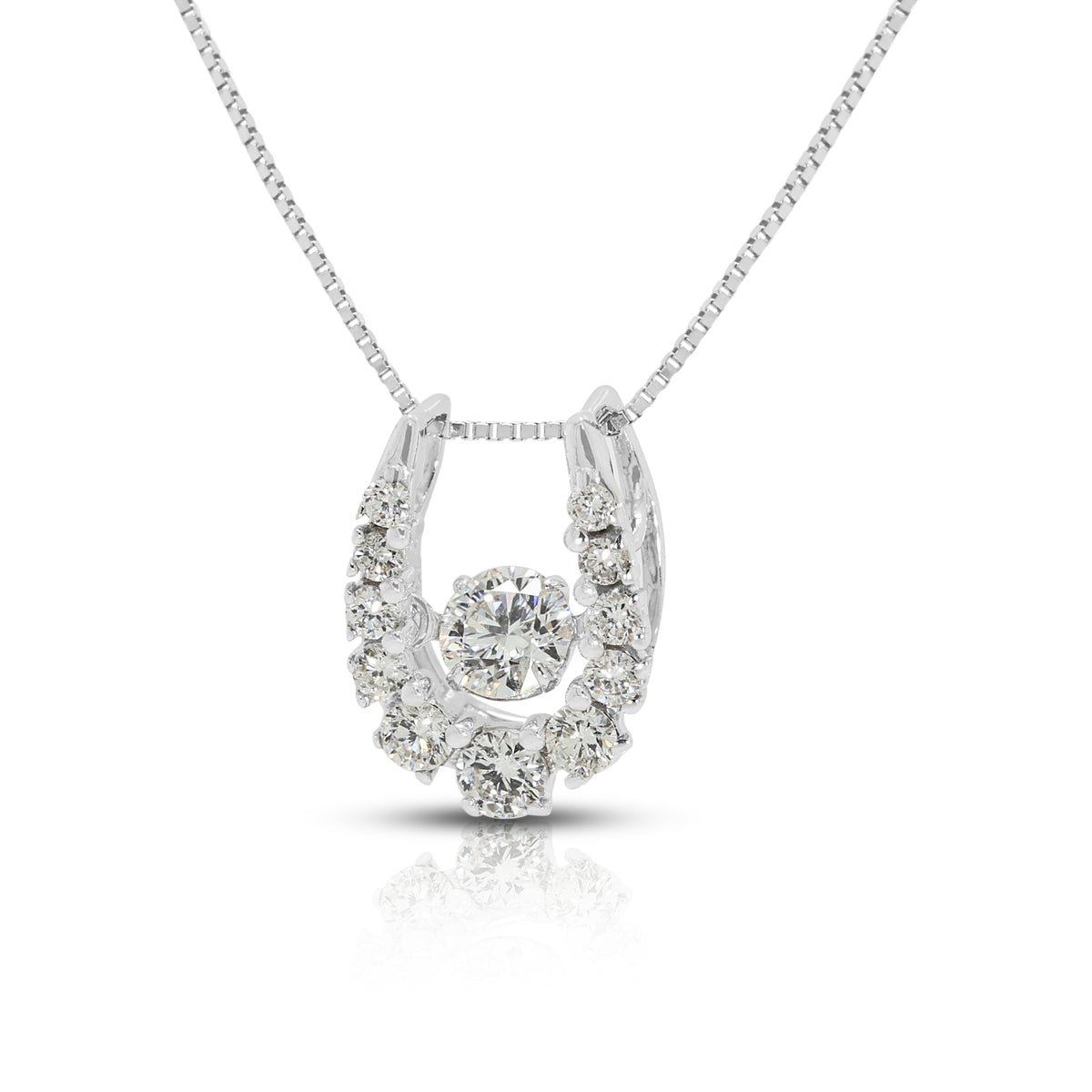 Exquisite 0.45ct Natural Diamond Dancing Horseshoe Pendant Necklace in 18K White Gold