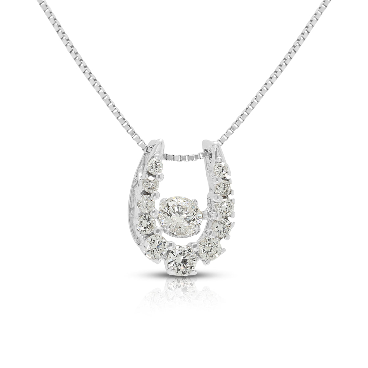Exquisite 0.45ct Natural Diamond Dancing Horseshoe Pendant Necklace in 18K White Gold