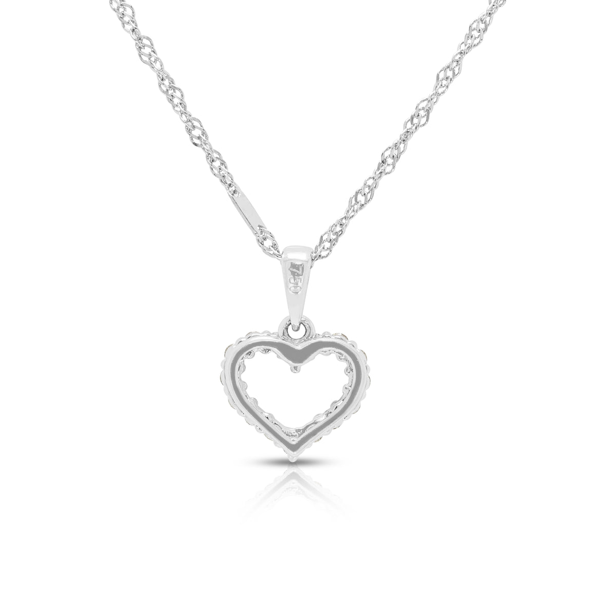 Charming 0.12ct Natural Diamond Open Heart Pendant Necklace in 18K White Gold