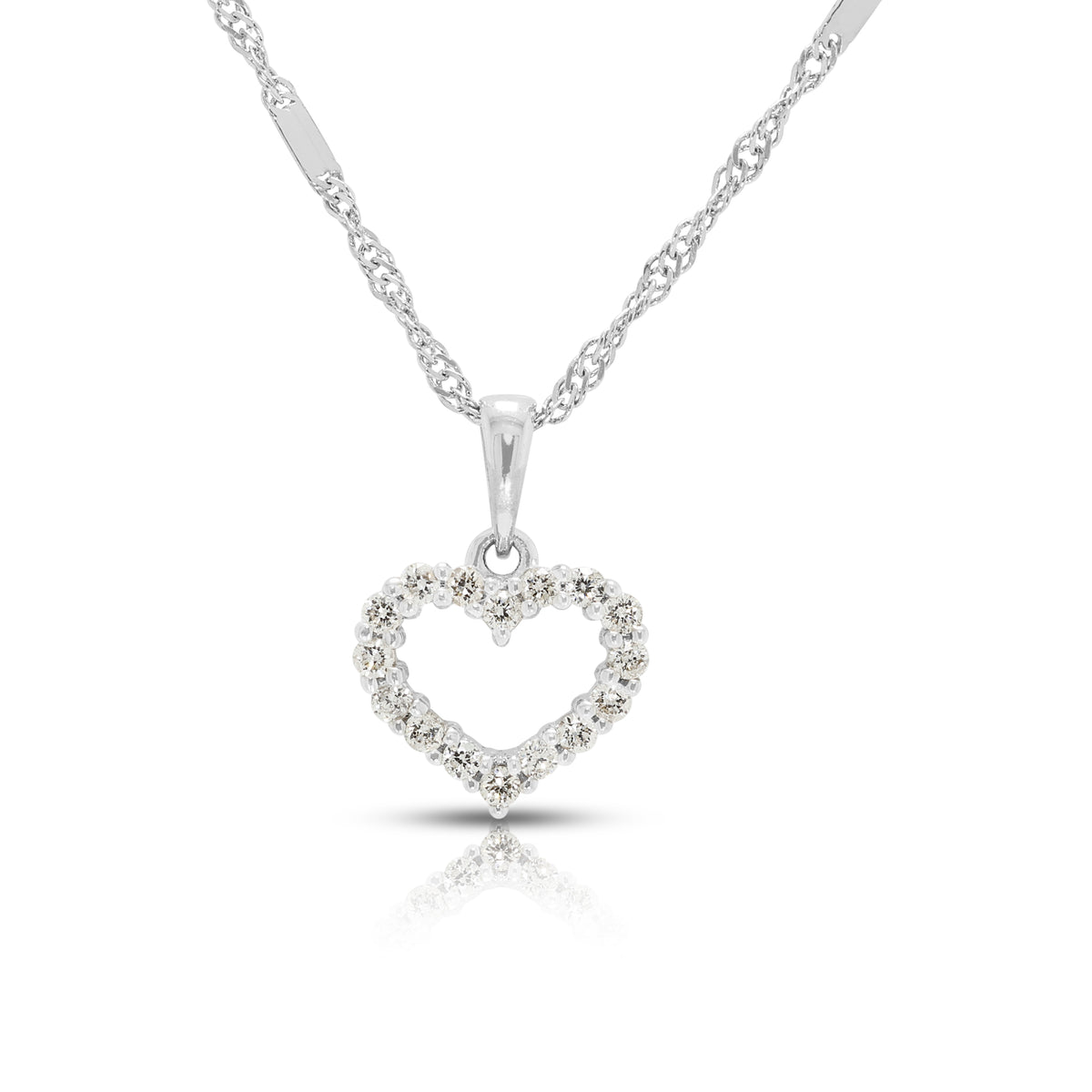 Charming 0.12ct Natural Diamond Open Heart Pendant Necklace in 18K White Gold