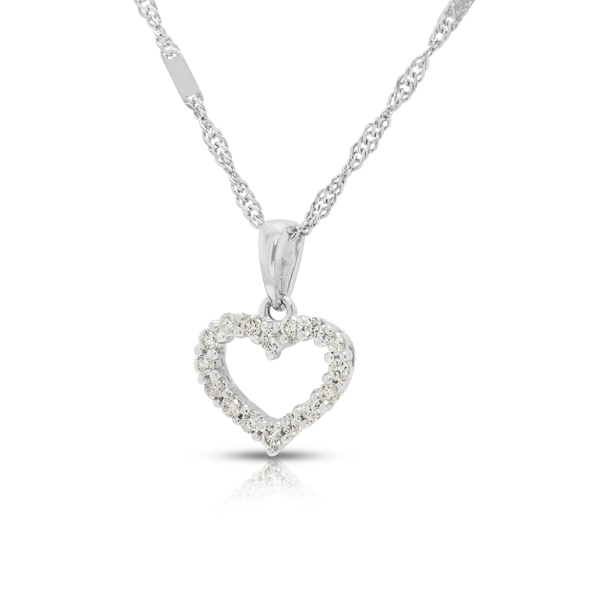 Charming 0.12ct Natural Diamond Open Heart Pendant Necklace in 18K White Gold
