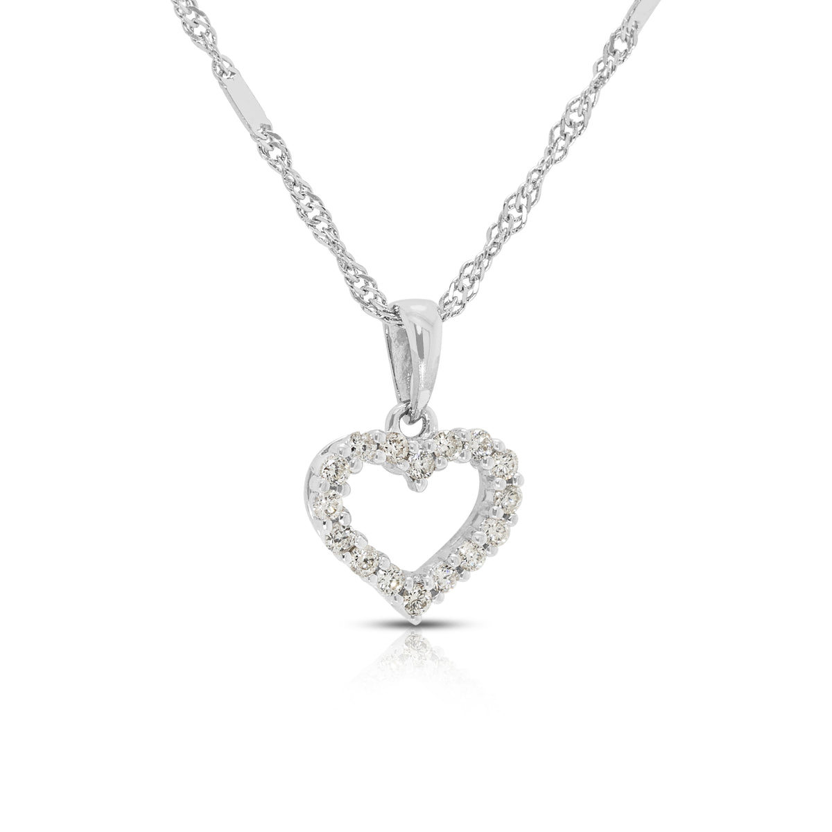 Charming 0.12ct Natural Diamond Open Heart Pendant Necklace in 18K White Gold