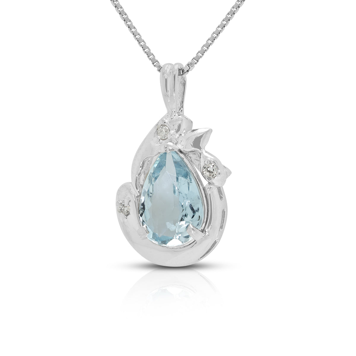 Graceful 1.04ct Aquamarine and 0.03ct Natural Diamond Pendant Necklace in Platinum