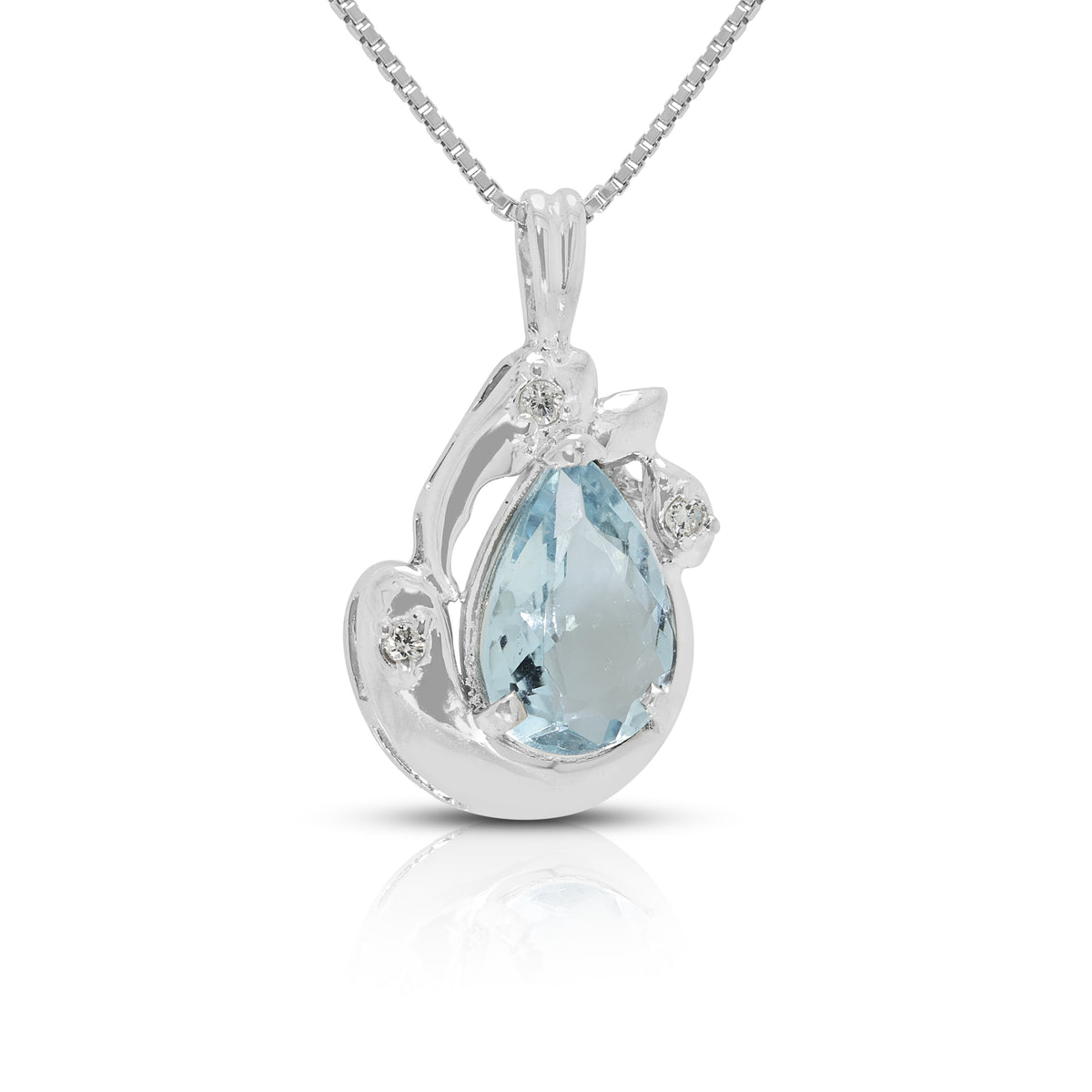 Graceful 1.04ct Aquamarine and 0.03ct Natural Diamond Pendant Necklace in Platinum