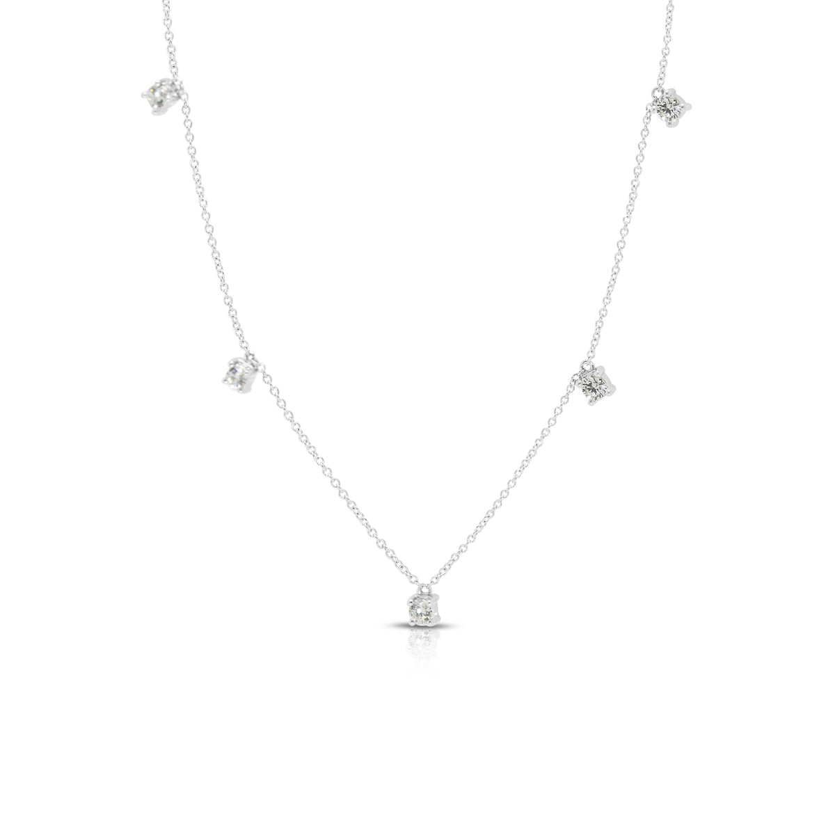 Elegant 0.40ct Natural Diamond Five Station Necklace in 18K White Gold