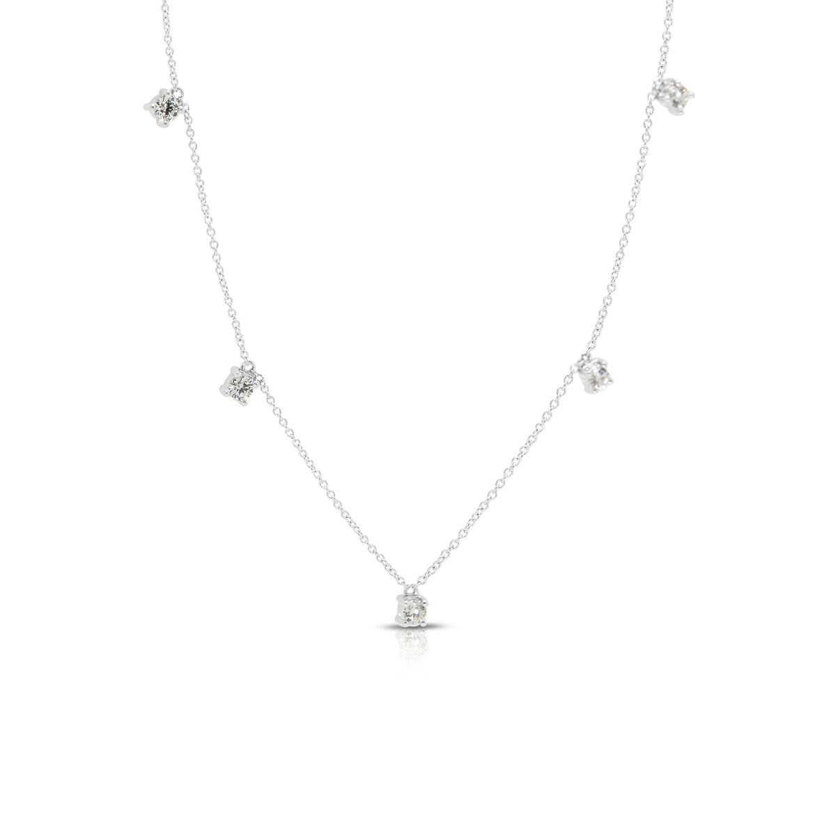 Elegant 0.40ct Natural Diamond Five Station Necklace in 18K White Gold