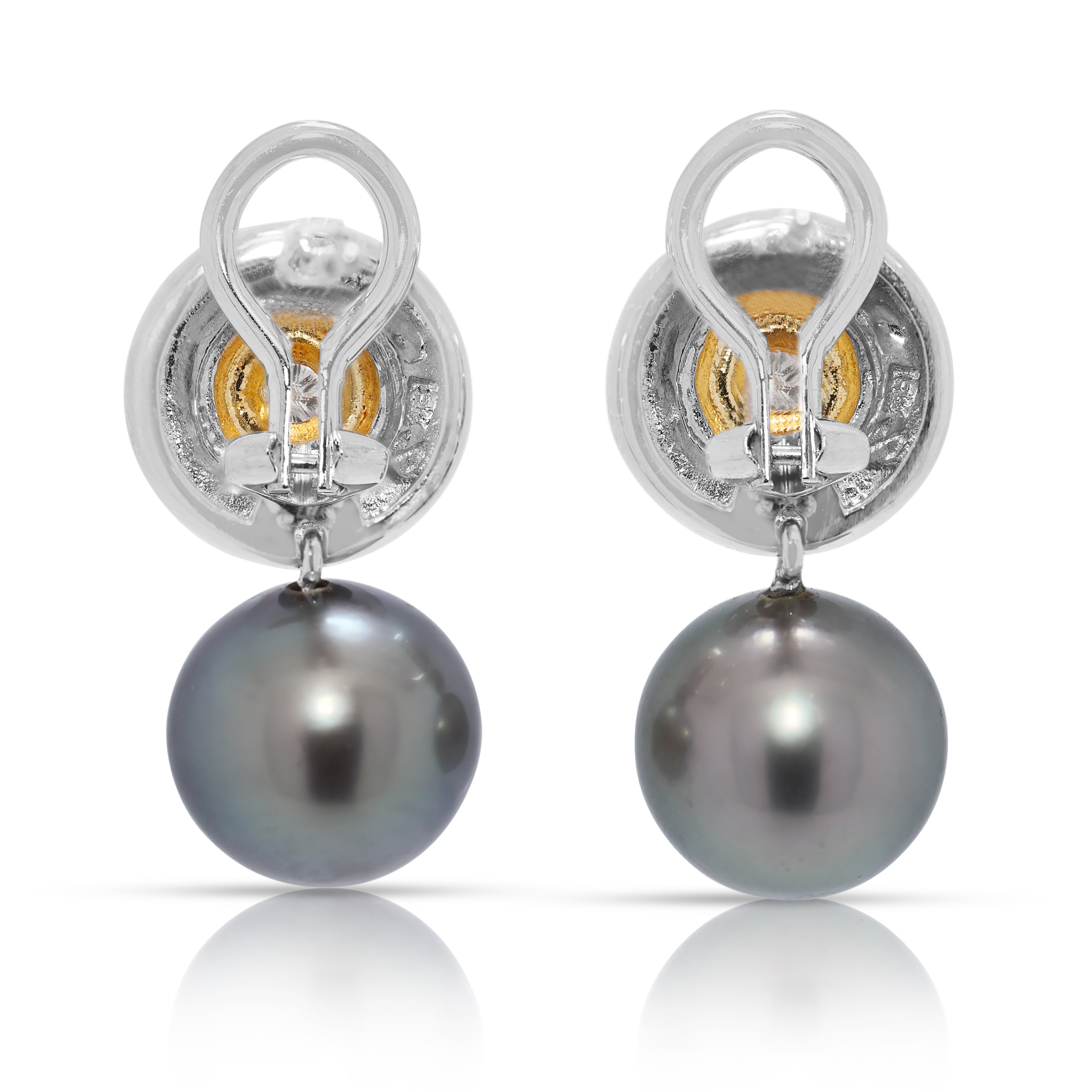 Sophisticated 0.10ct Natural Diamond & 10.42mm South Sea Pearl Earrings in 18K Two-Toned Gold