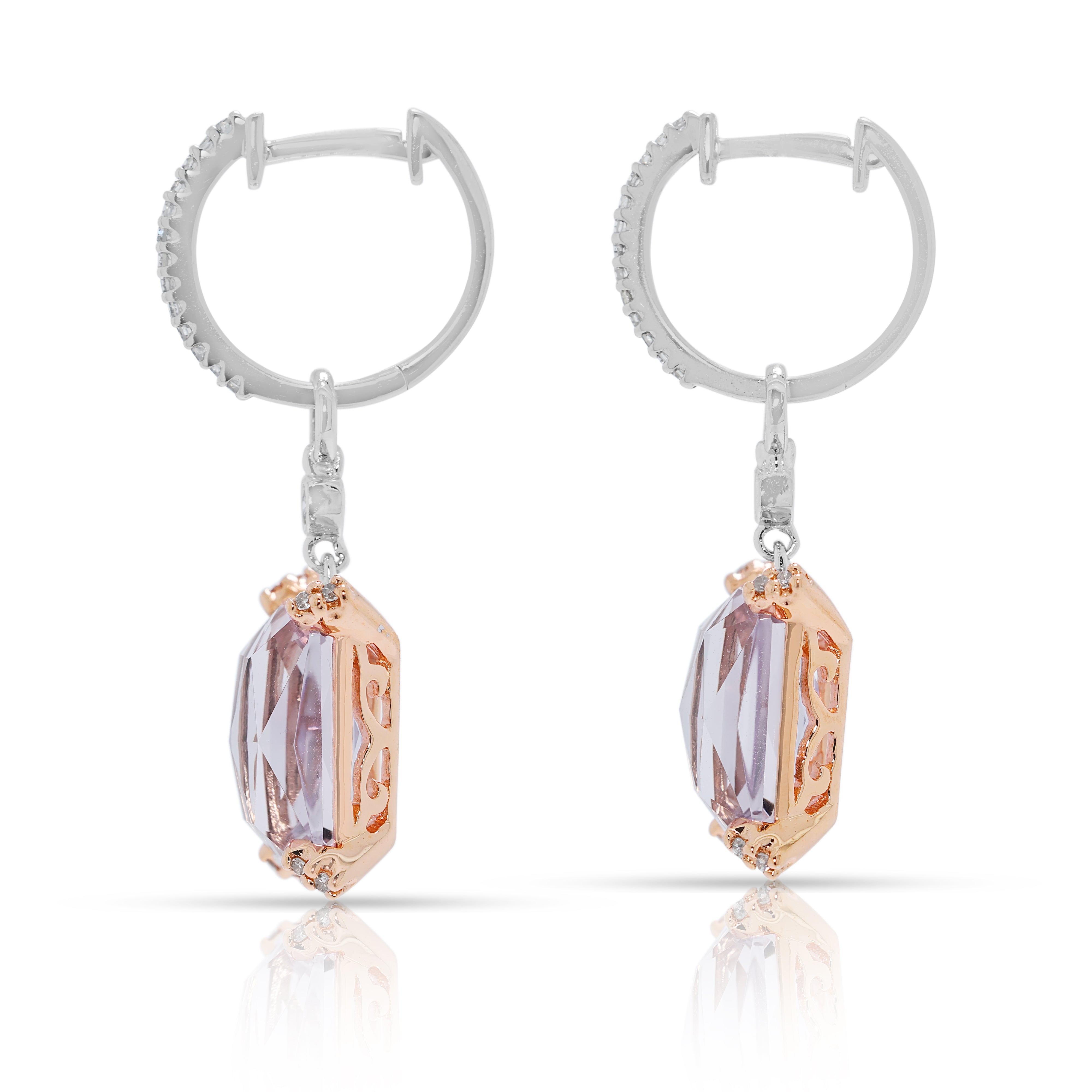 Alluring 4.77ct Morganite & Natural Diamond Drop Earrings in 14K Two-Toned Gold