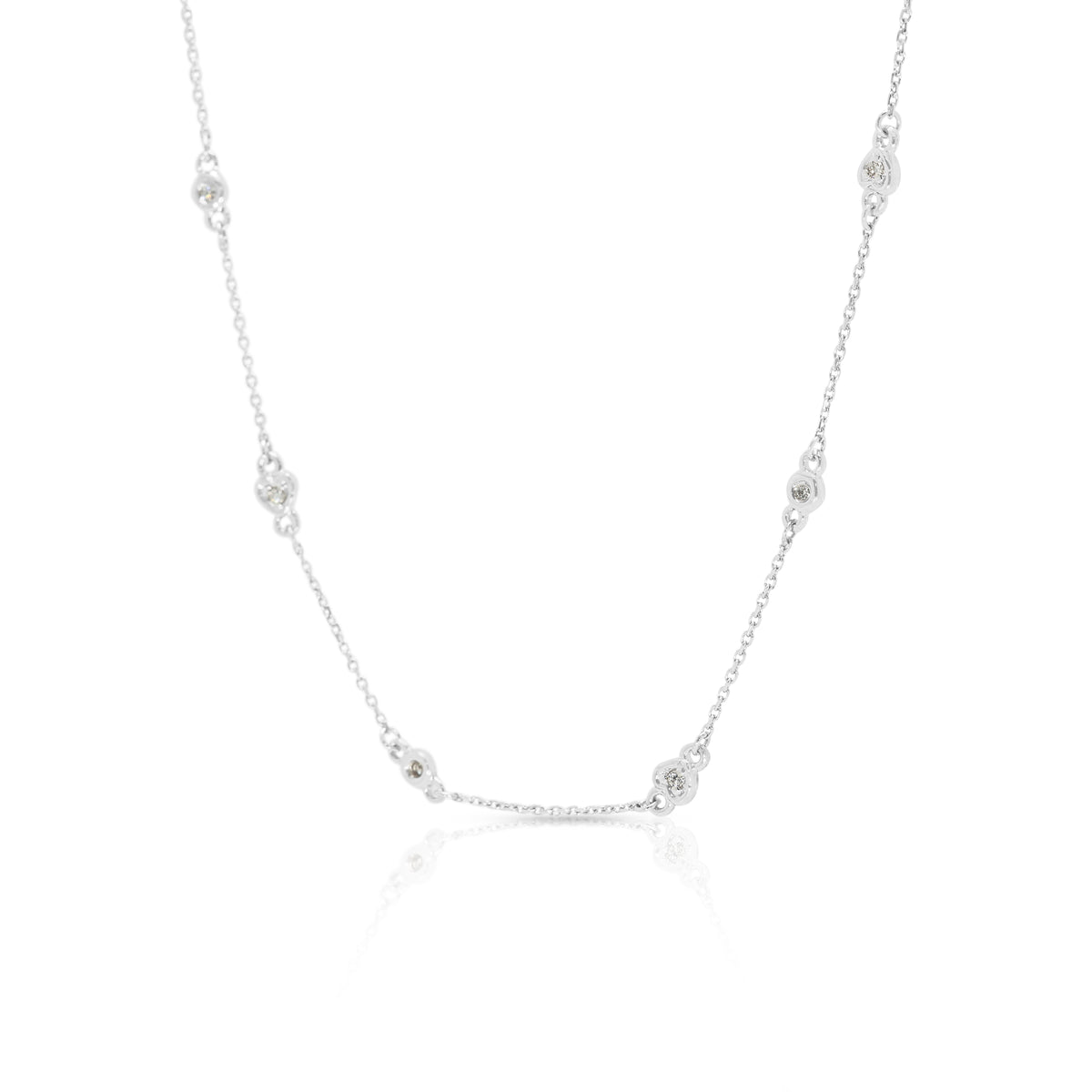 Elegant Lee Hwa Jewelry 0.15ct Natural Diamond Station Necklace in 18K White Gold