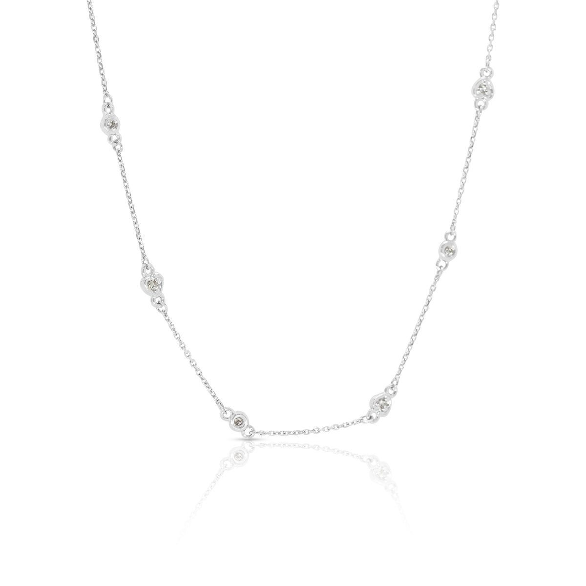 Elegant Lee Hwa Jewelry 0.15ct Natural Diamond Station Necklace in 18K White Gold