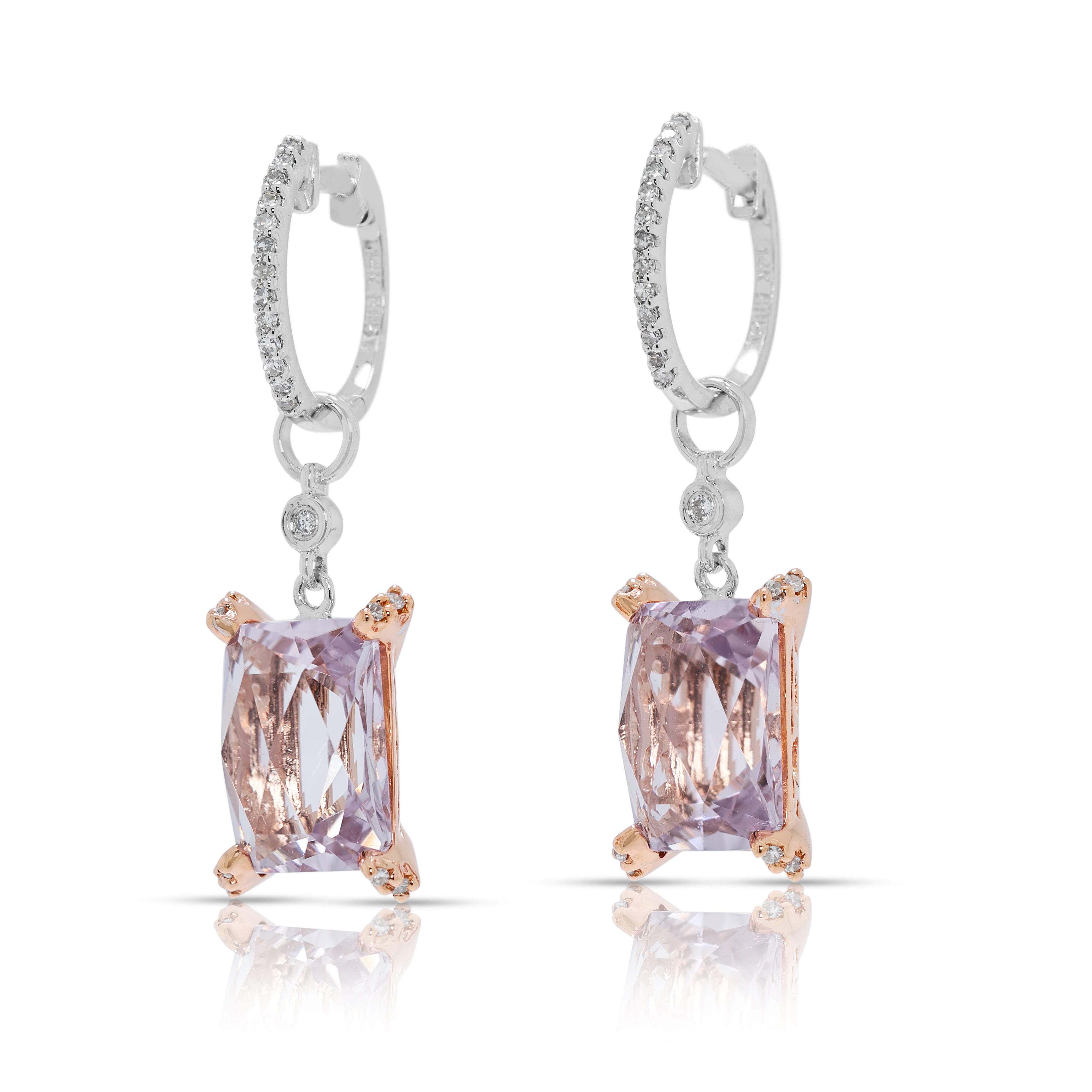 Alluring 4.77ct Morganite & Natural Diamond Drop Earrings in 14K Two-Toned Gold