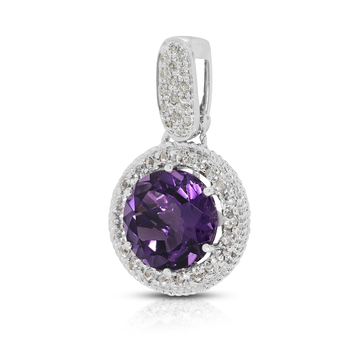 Breathtaking 3.88ct Amethyst and 0.45ct Natural Diamond Halo Enhancer Pendant in 18K White Gold (New)