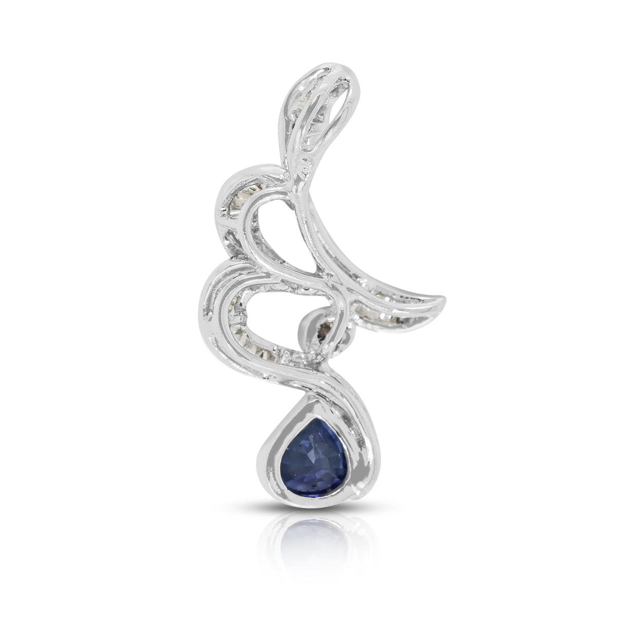 Elegant 0.40ct Blue Sapphire and 0.48ct Natural Diamond Wave Ribbon Pendant in 18K White Gold