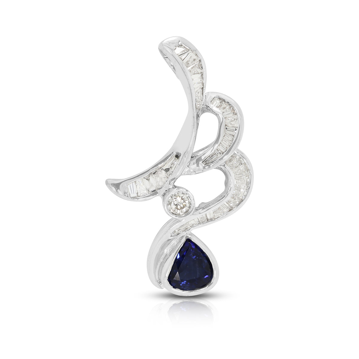 Elegant 0.40ct Blue Sapphire and 0.48ct Natural Diamond Wave Ribbon Pendant in 18K White Gold