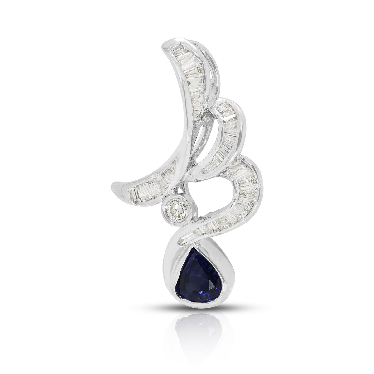 Elegant 0.40ct Blue Sapphire and 0.48ct Natural Diamond Wave Ribbon Pendant in 18K White Gold