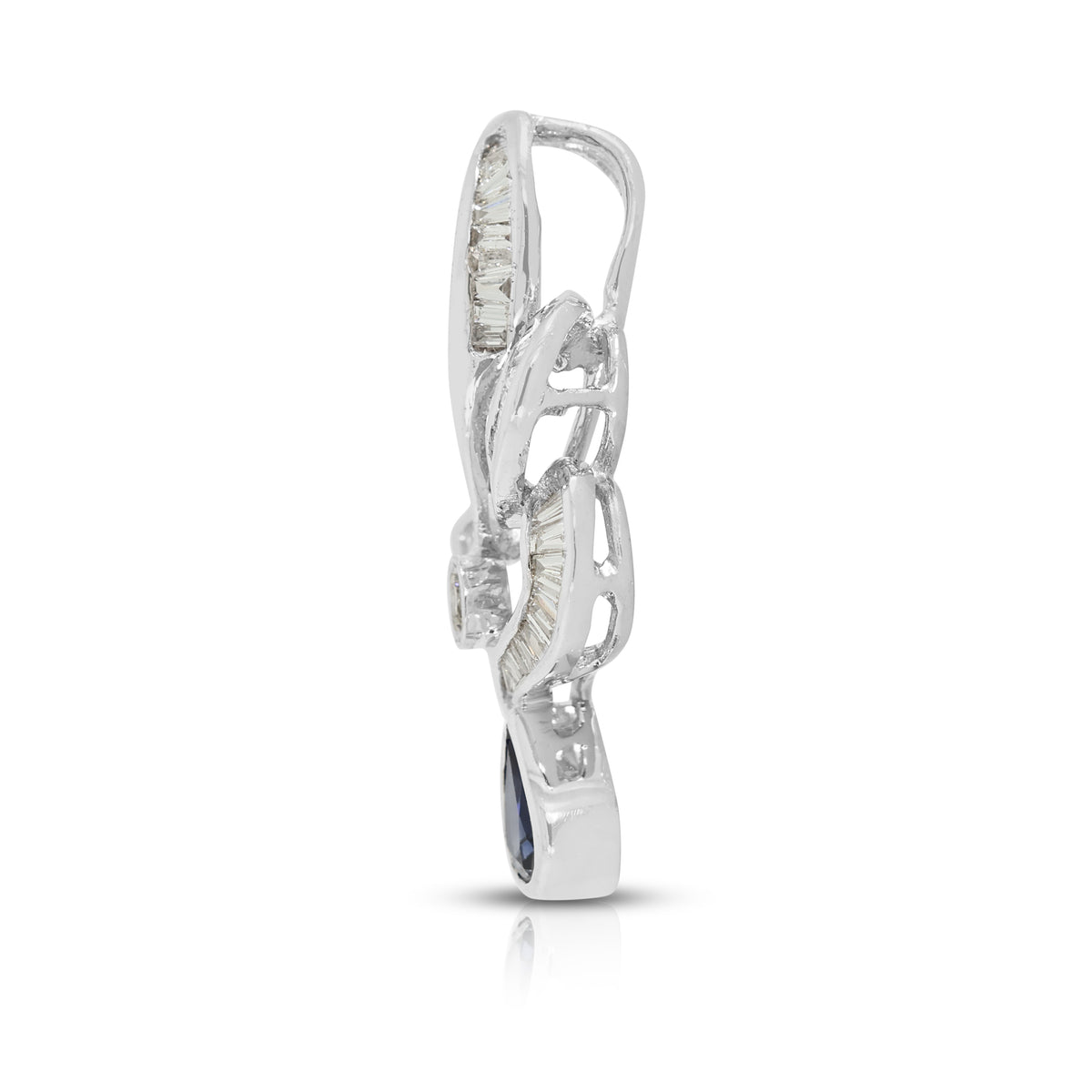 Elegant 0.40ct Blue Sapphire and 0.48ct Natural Diamond Wave Ribbon Pendant in 18K White Gold