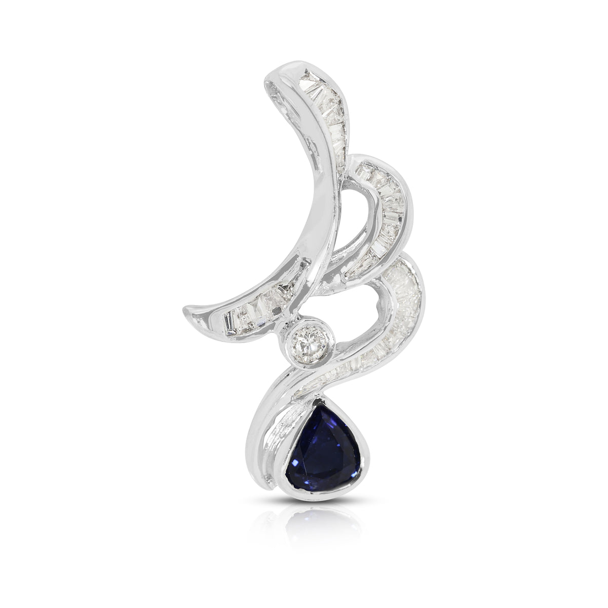 Elegant 0.40ct Blue Sapphire and 0.48ct Natural Diamond Wave Ribbon Pendant in 18K White Gold