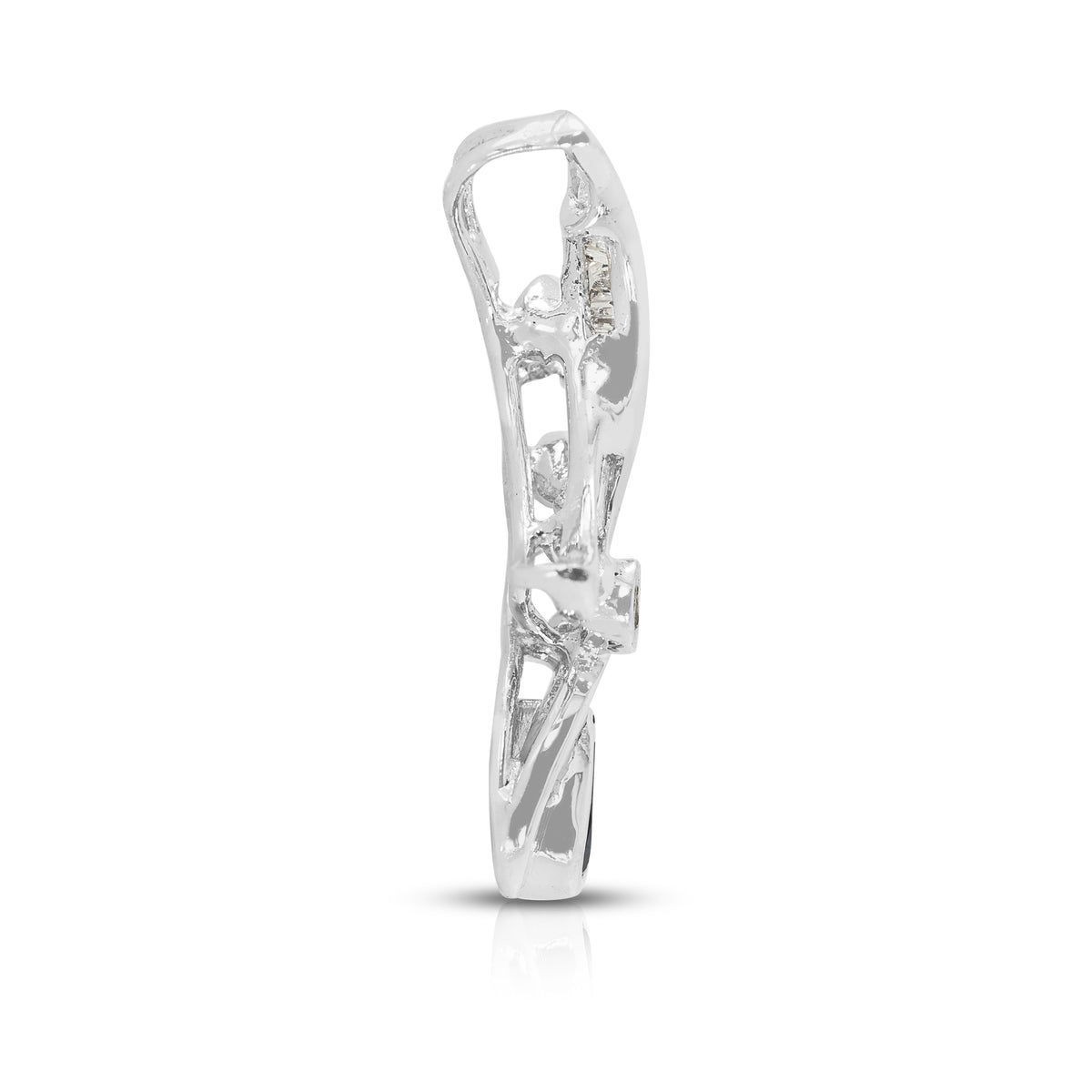 Elegant 0.40ct Blue Sapphire and 0.48ct Natural Diamond Wave Ribbon Pendant in 18K White Gold