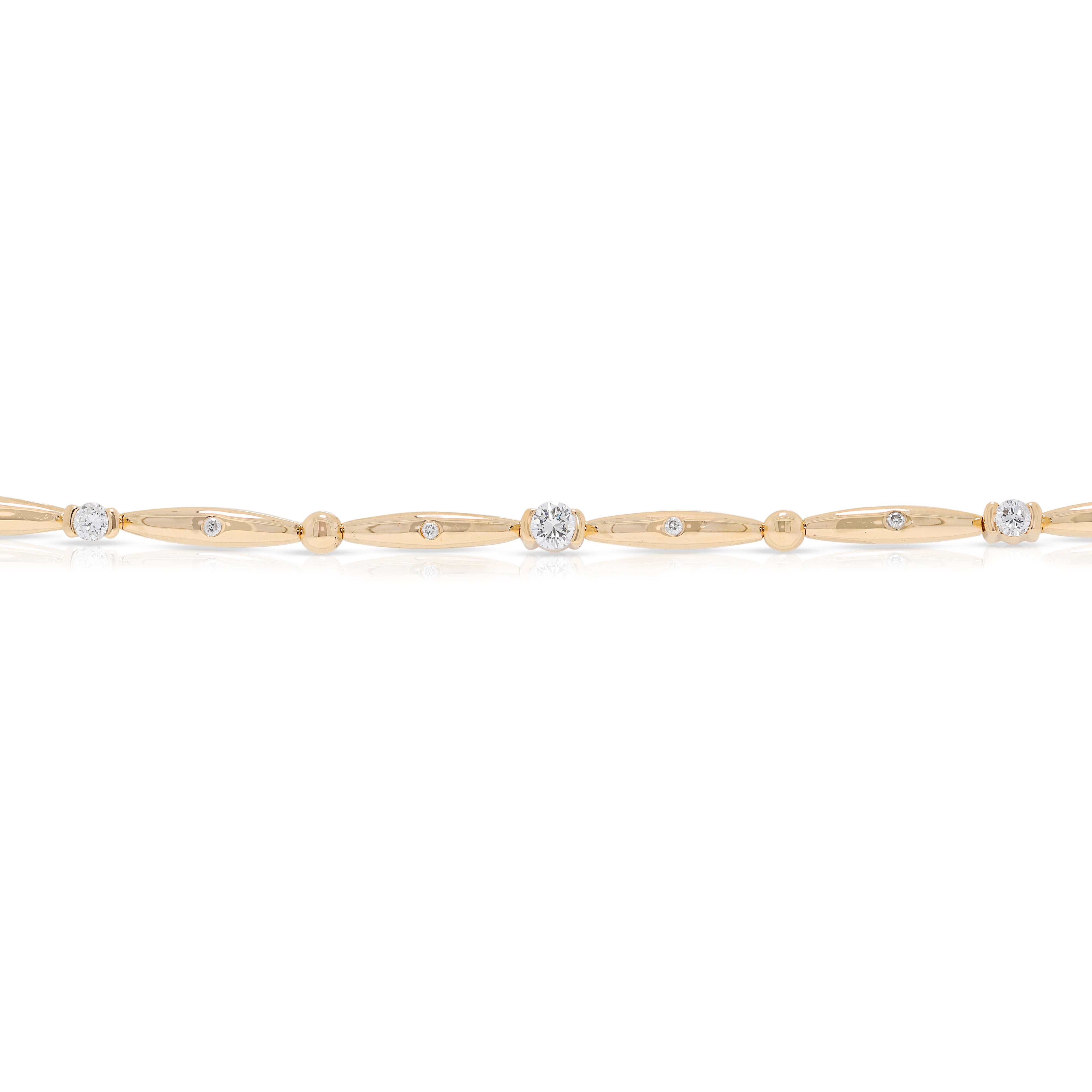 Refined 0.037ct 18K Yellow Gold Natural Diamond Bracelet