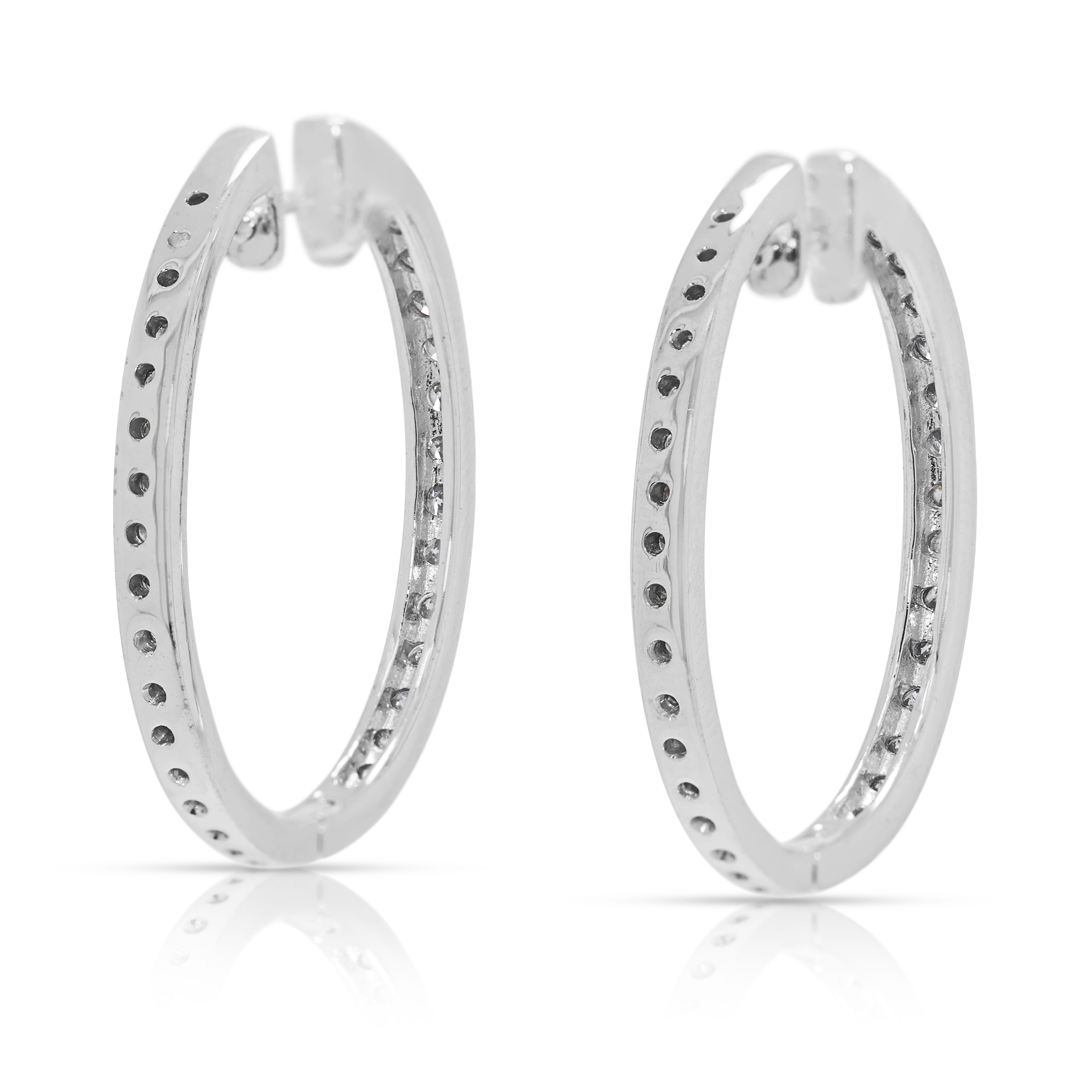 Dazzling 1.44ct Natural Diamond Hoop Earrings in 18K White Gold
